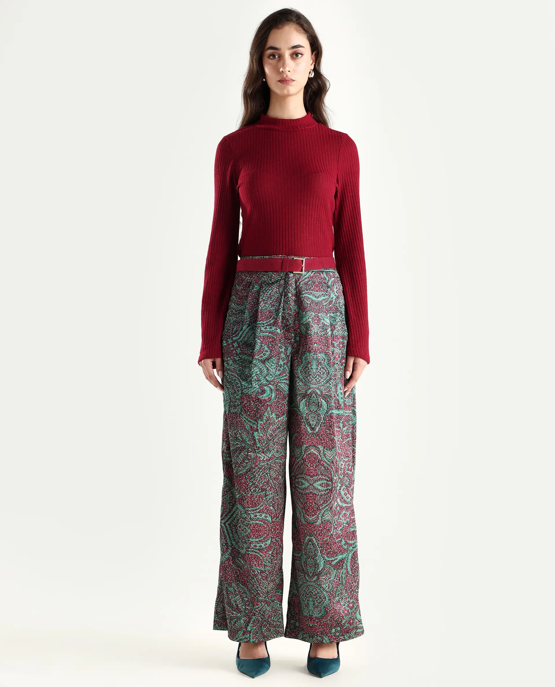 Rareism Women's Edina Multi Satin Abstract Print Ankle Length Wide Trouser - Image 4