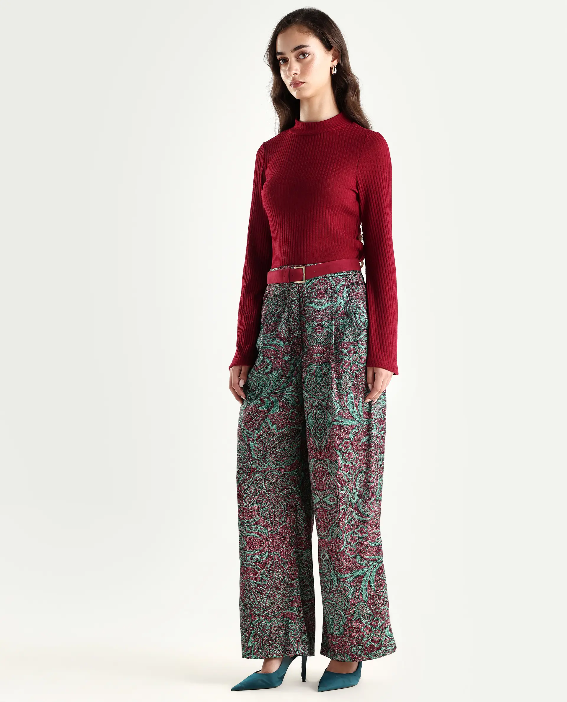 Rareism Women's Edina Multi Satin Abstract Print Ankle Length Wide Trouser - Image 5