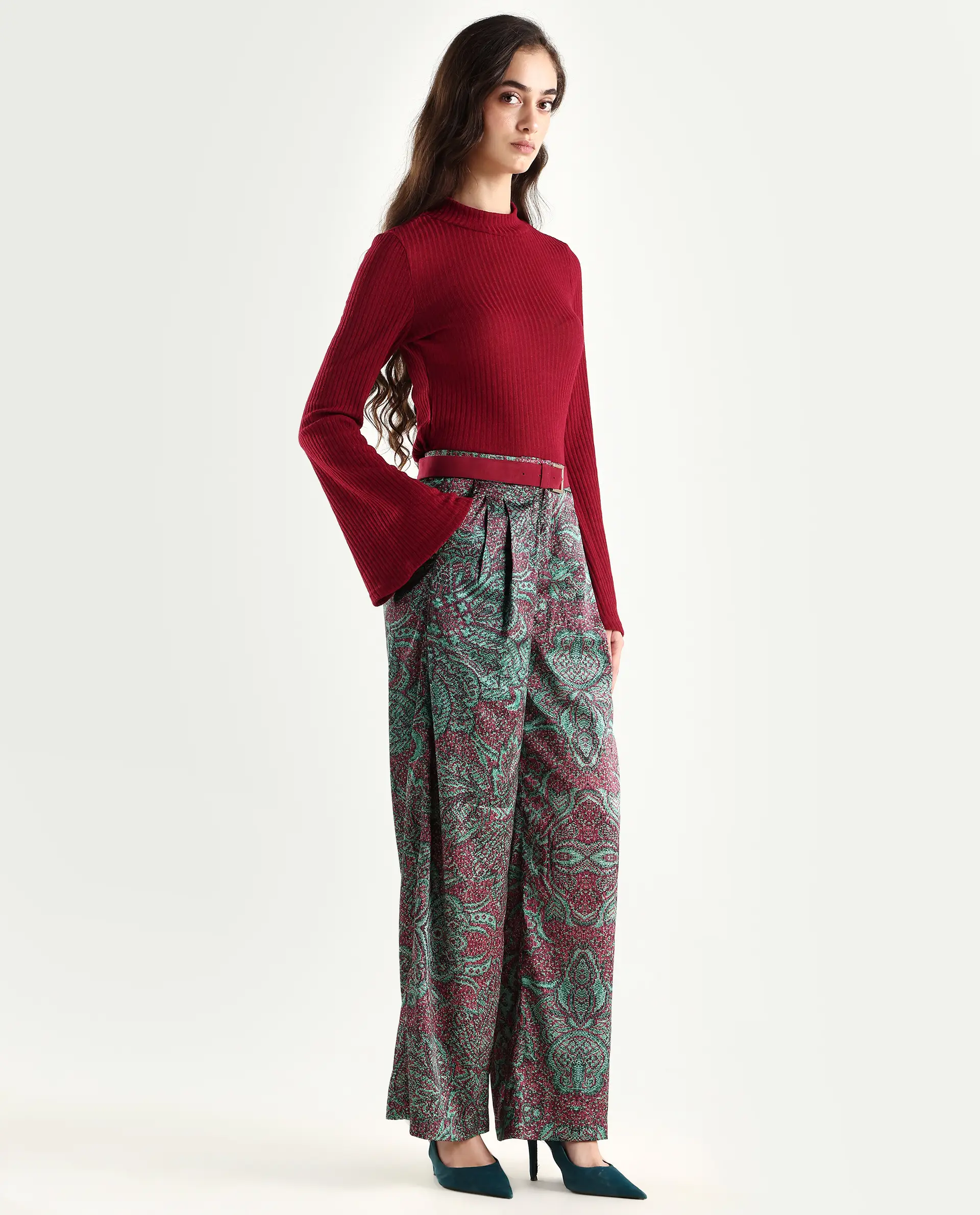 Rareism Women's Edina Multi Satin Abstract Print Ankle Length Wide Trouser - Image 6