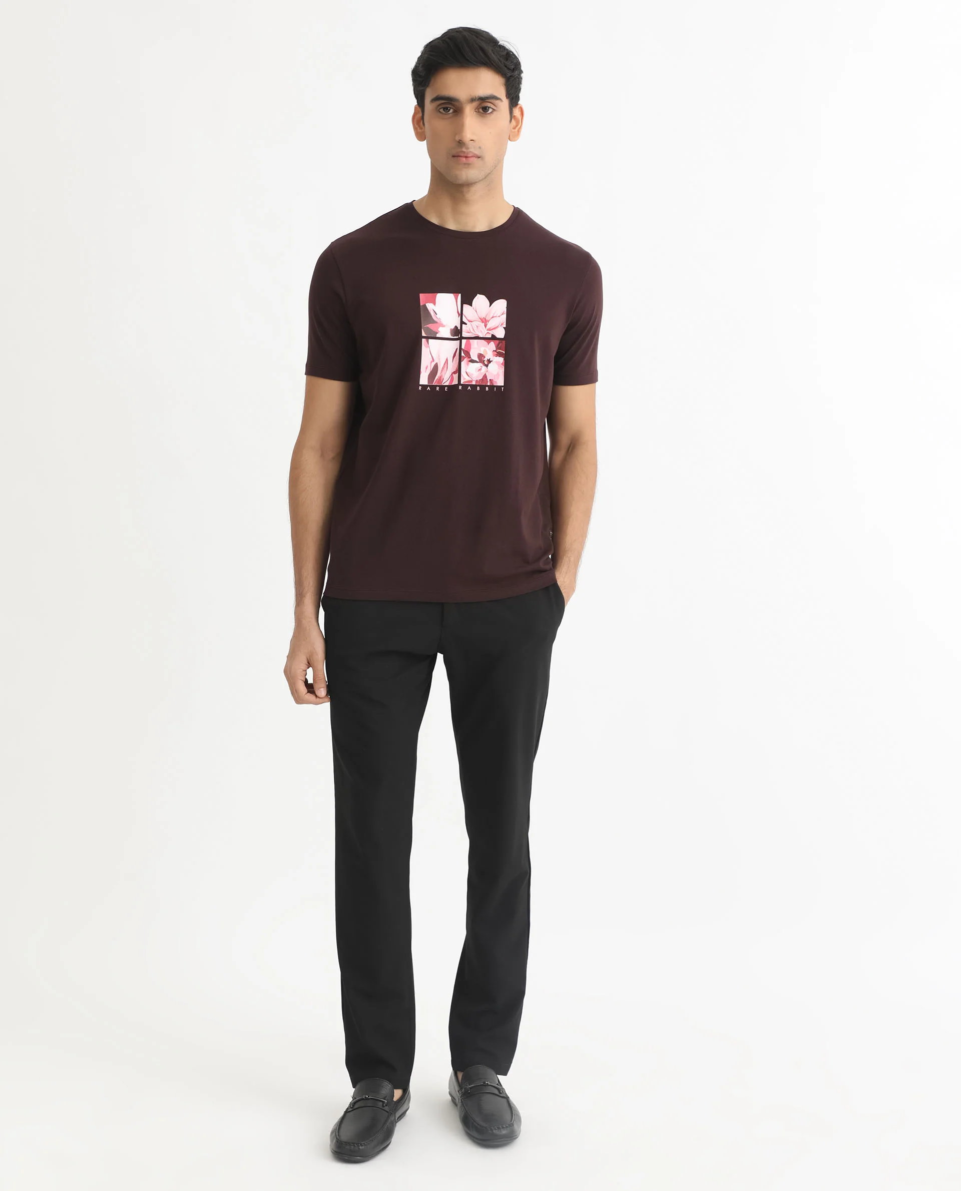 Rare Rabbit Men's Edis Maroon Cotton Graphic Print Slim Fit Half Sleeve Crew Neck T-Shirt - Image 2