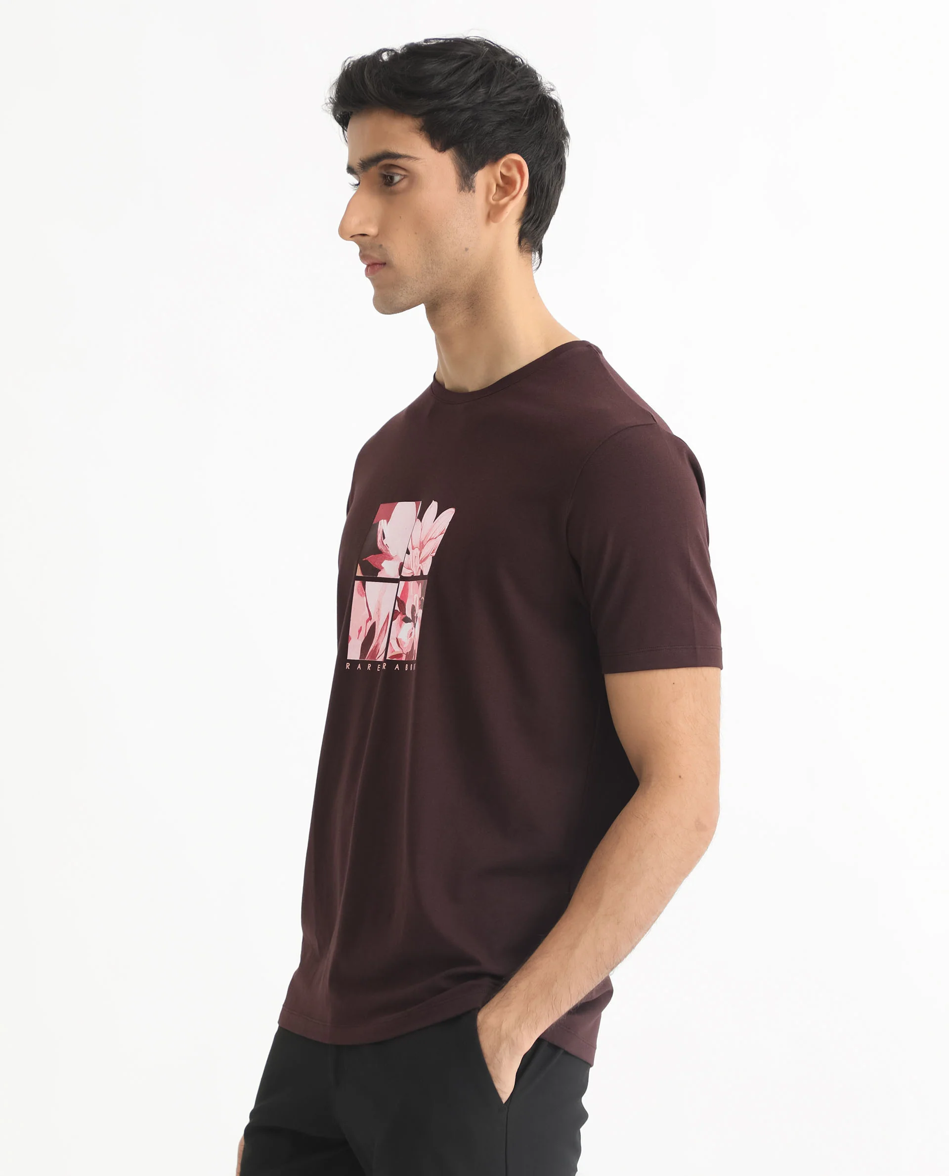 Rare Rabbit Men's Edis Maroon Cotton Graphic Print Slim Fit Half Sleeve Crew Neck T-Shirt - Image 5