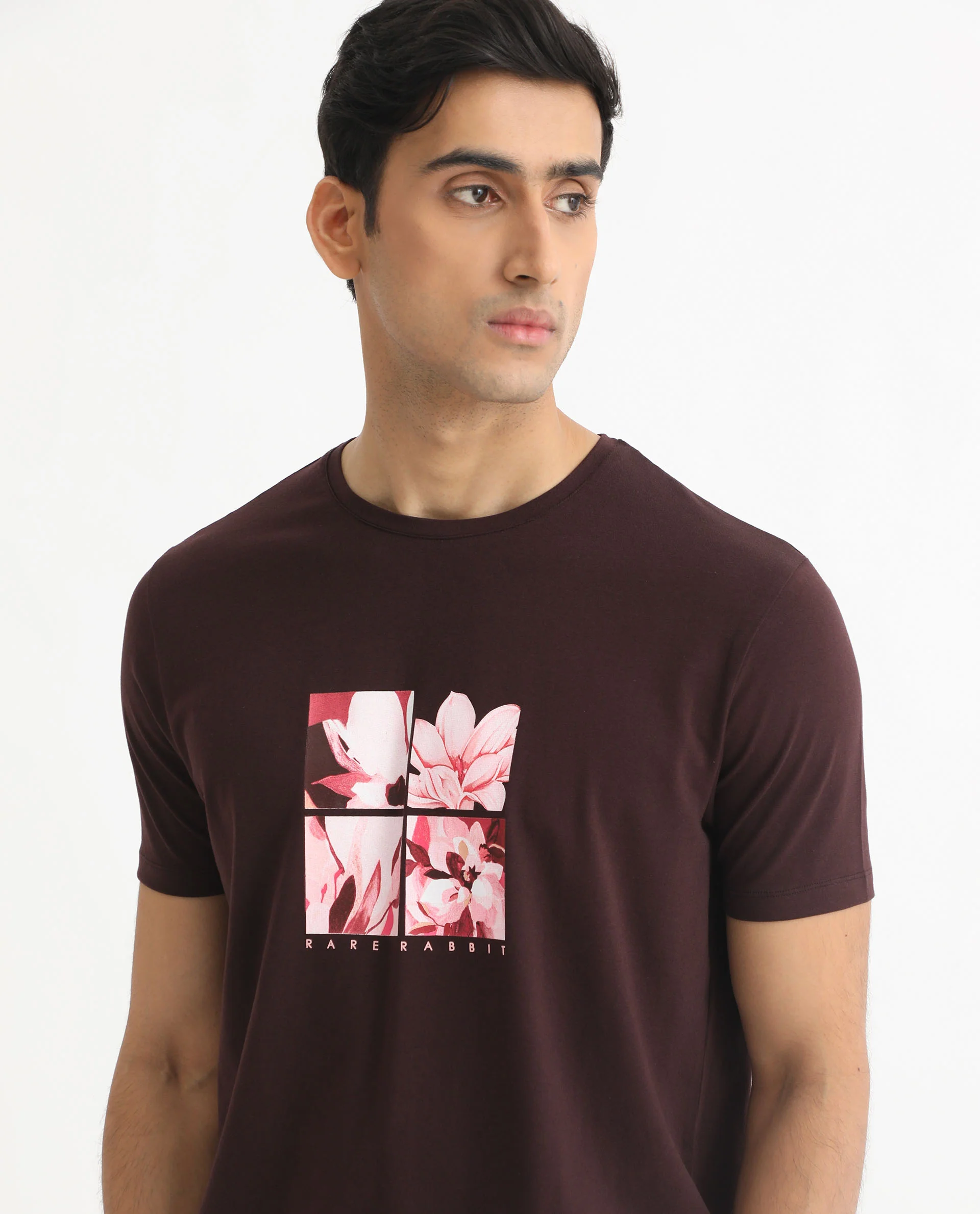 Rare Rabbit Men's Edis Maroon Cotton Graphic Print Slim Fit Half Sleeve Crew Neck T-Shirt - Image 8