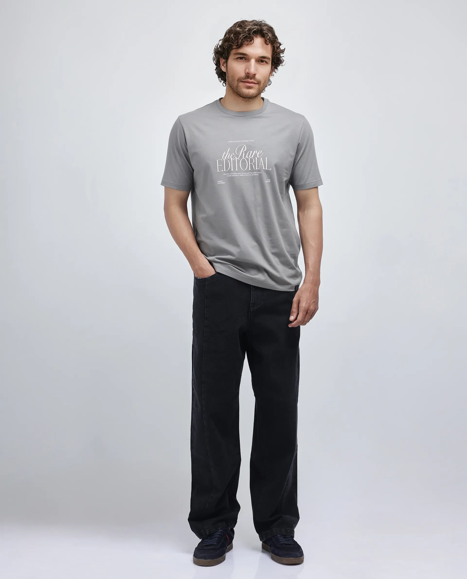 Rare Rabbit Men's Edit Dusky Grey Cotton Blend Graphic Print Regular Fit Half Sleeve Crew Neck T-Shirt - Image 2