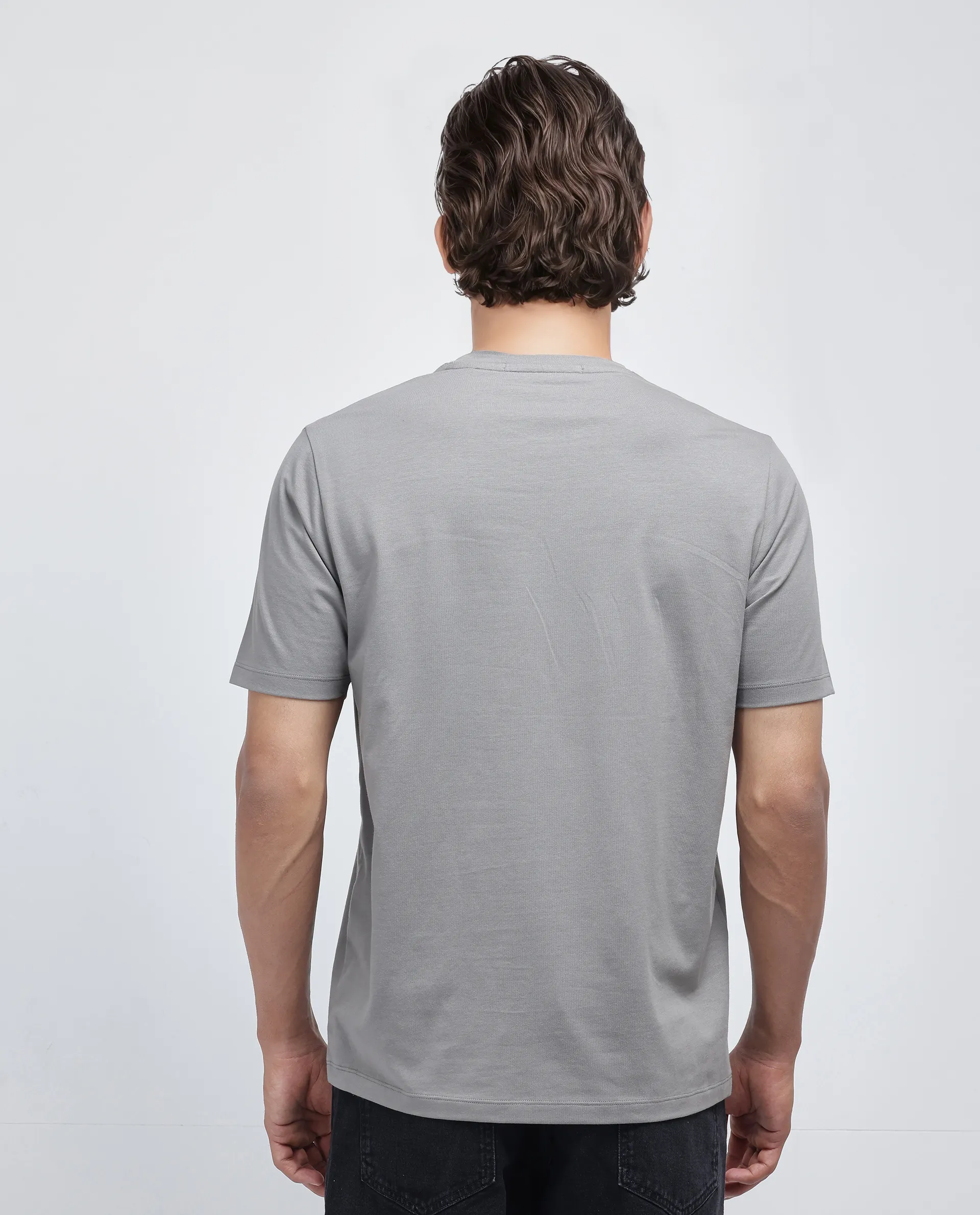 Rare Rabbit Men's Edit Dusky Grey Cotton Blend Graphic Print Regular Fit Half Sleeve Crew Neck T-Shirt - Image 4