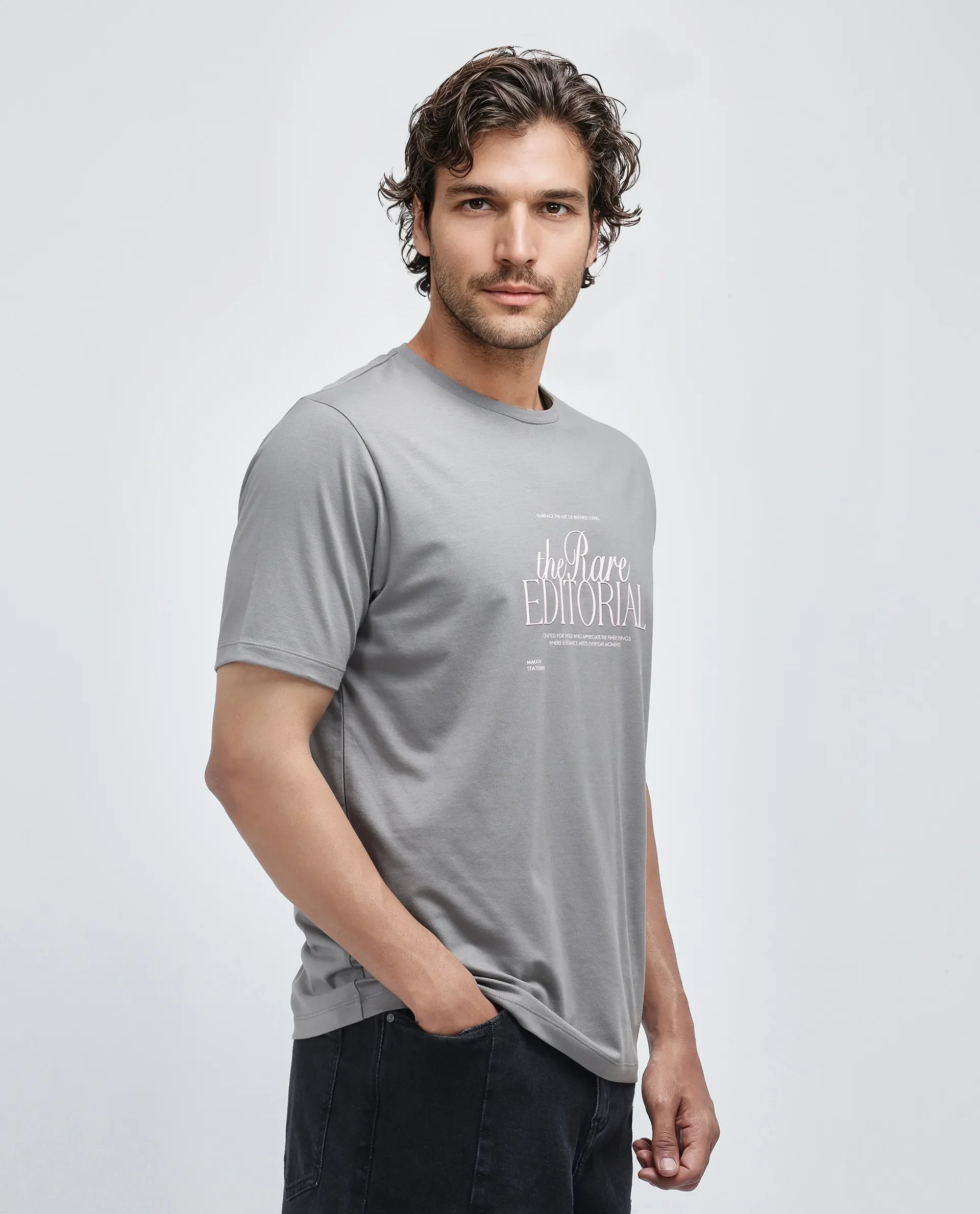 Rare Rabbit Men's Edit Dusky Grey Cotton Blend Graphic Print Regular Fit Half Sleeve Crew Neck T-Shirt - Image 6