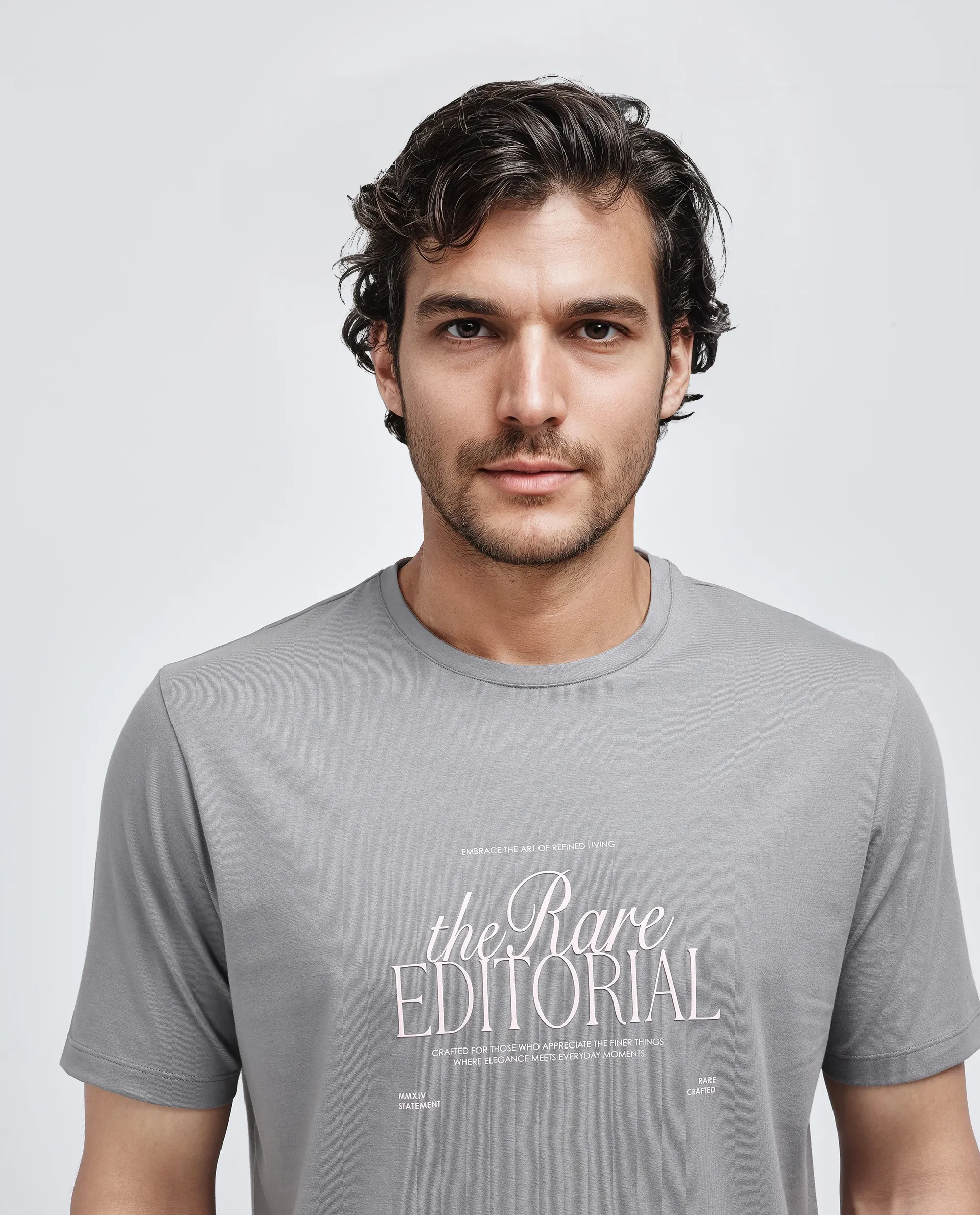 Rare Rabbit Men's Edit Dusky Grey Cotton Blend Graphic Print Regular Fit Half Sleeve Crew Neck T-Shirt - Image 7