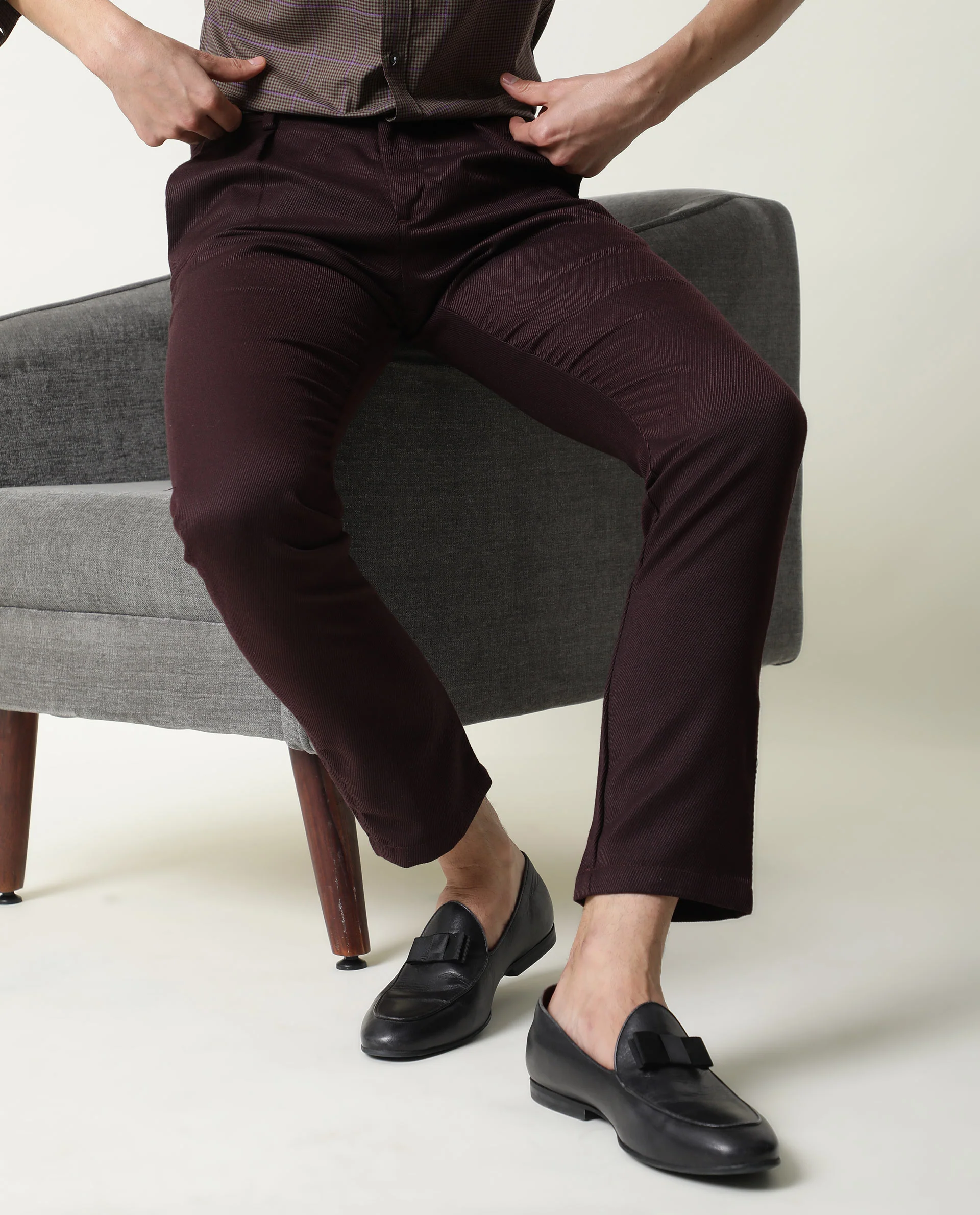 Rare Rabbit Men's Edit Maroon Polyester Plain Slim Fit Trouser - Image 10