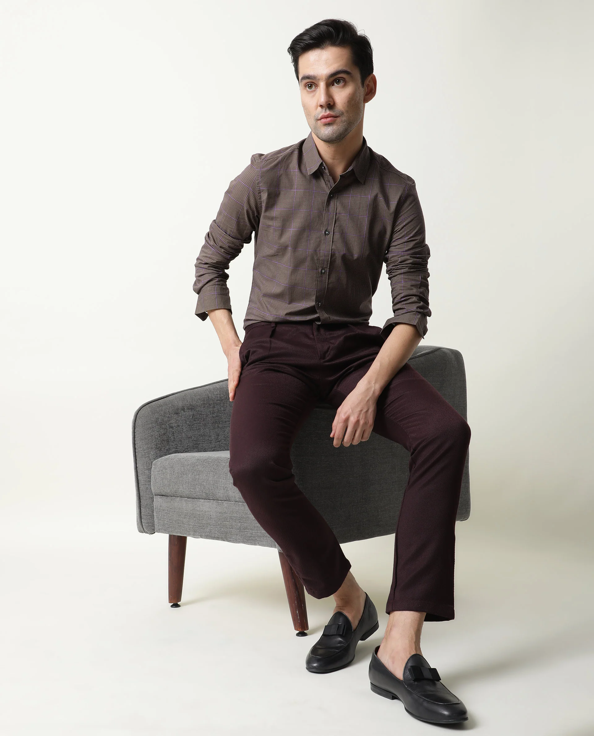 Rare Rabbit Men's Edit Maroon Polyester Plain Slim Fit Trouser - Image 11