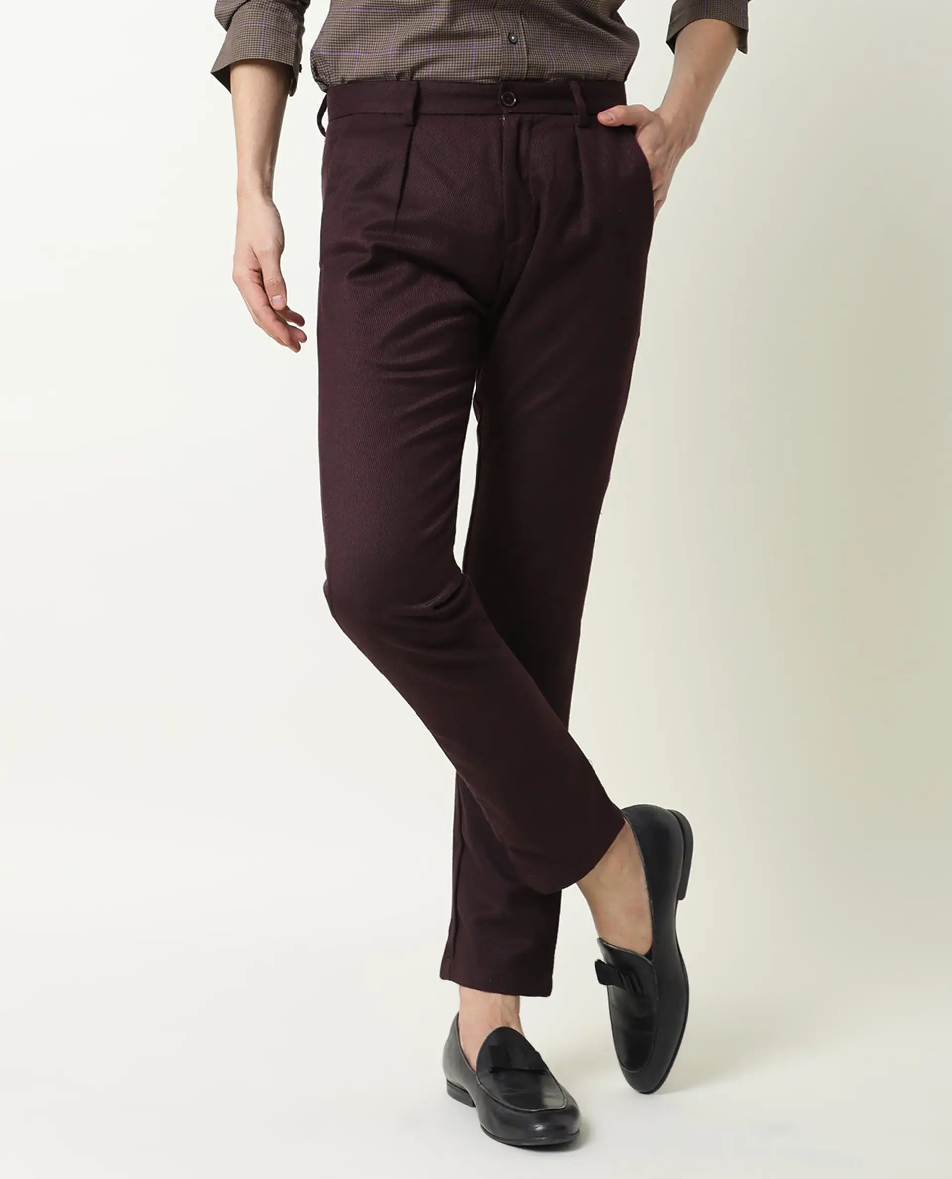 Rare Rabbit Men's Edit Maroon Polyester Plain Slim Fit Trouser - Image 12