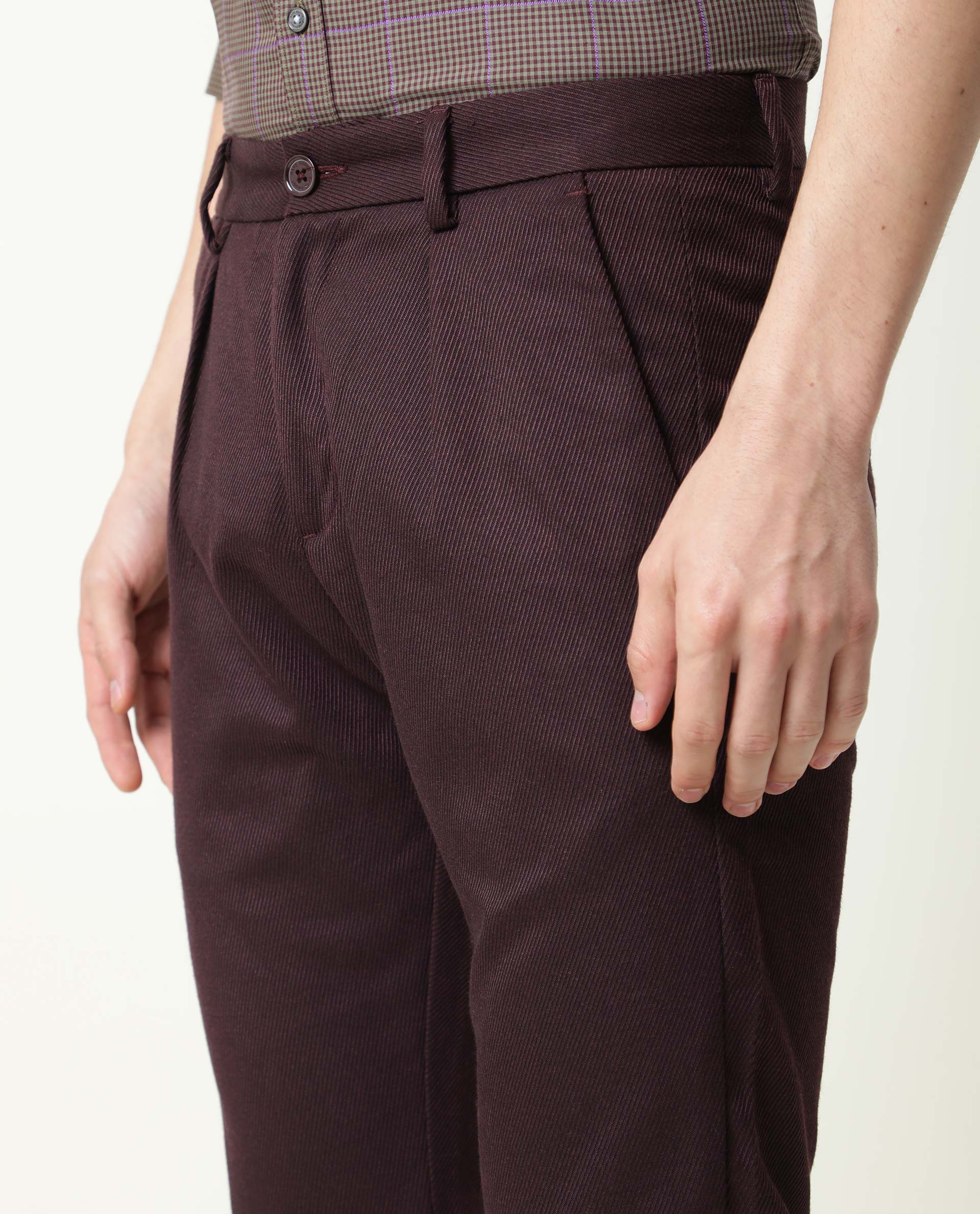 Rare Rabbit Men's Edit Maroon Polyester Plain Slim Fit Trouser - Image 2
