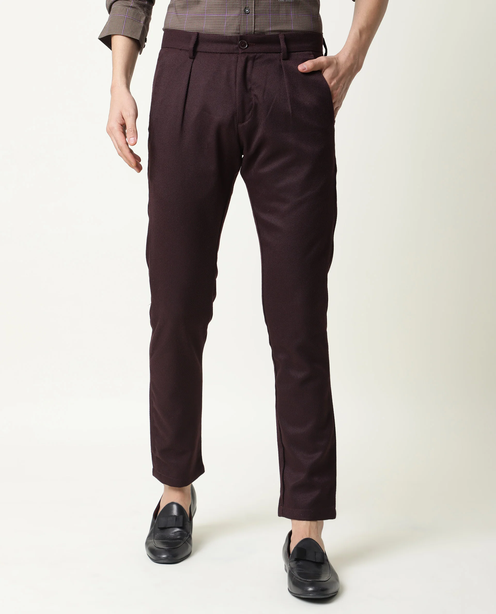 Rare Rabbit Men's Edit Maroon Polyester Plain Slim Fit Trouser - Image 3