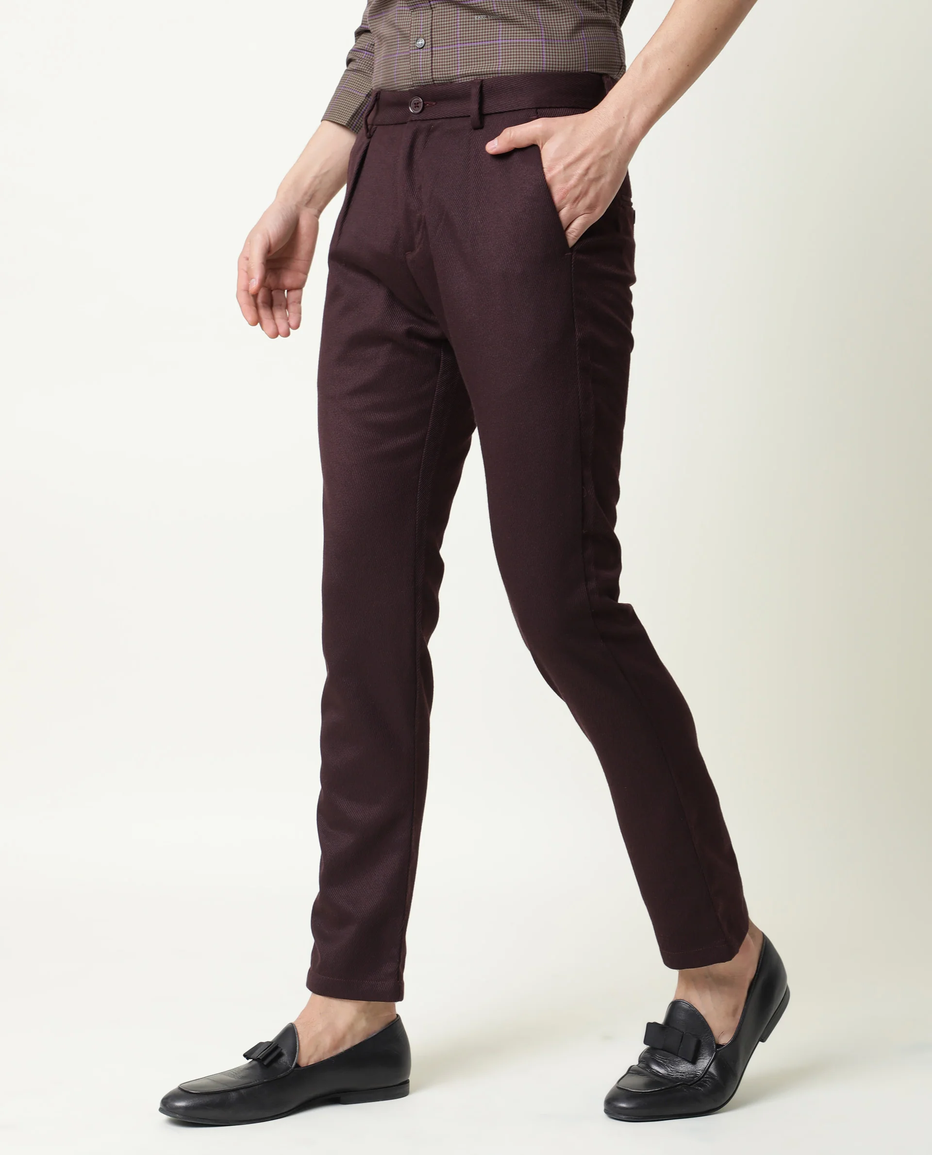 Rare Rabbit Men's Edit Maroon Polyester Plain Slim Fit Trouser - Image 4