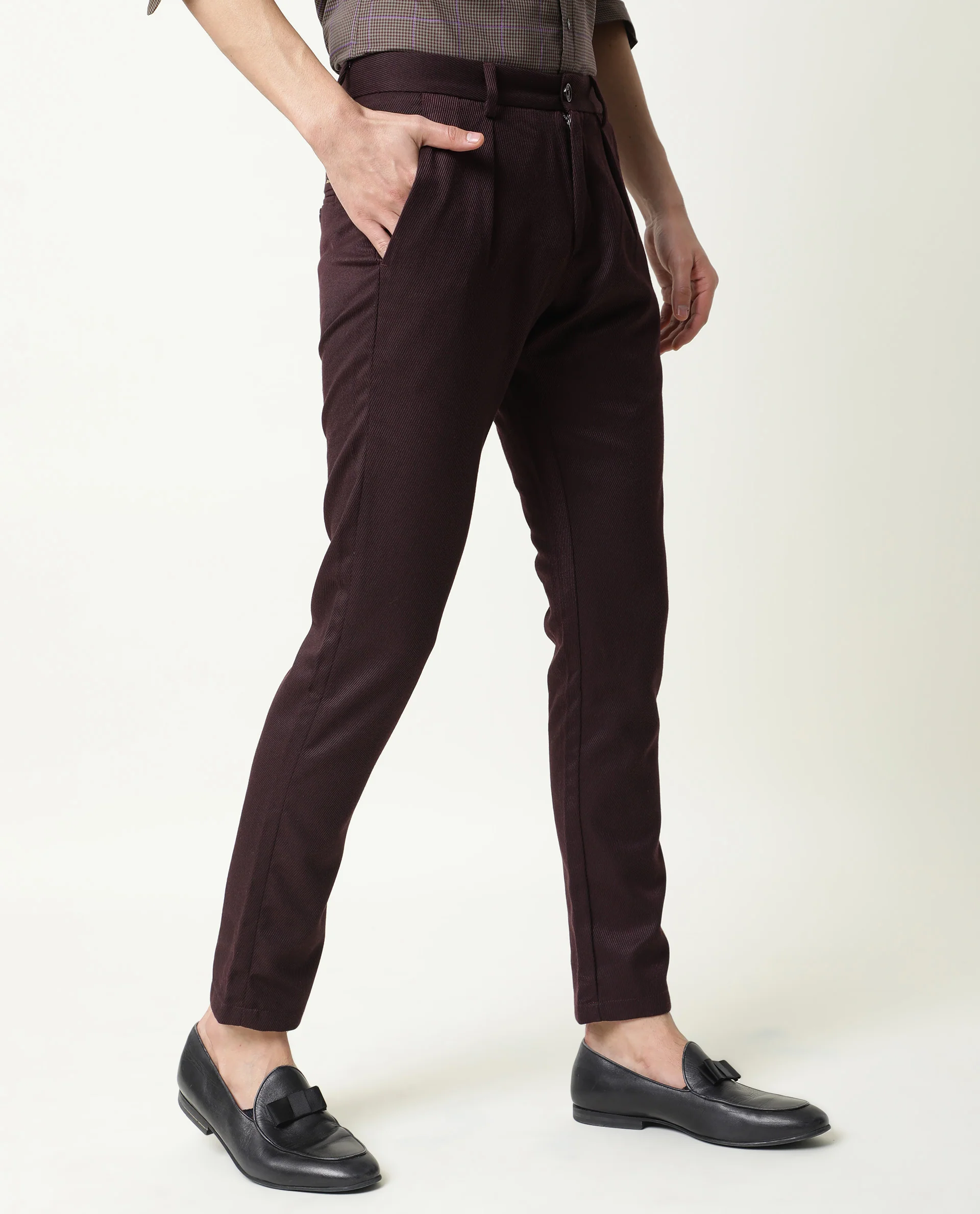 Rare Rabbit Men's Edit Maroon Polyester Plain Slim Fit Trouser - Image 5