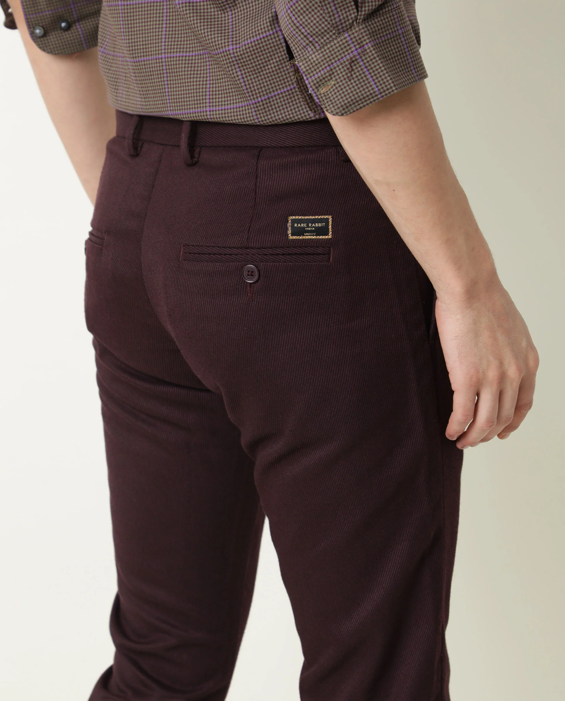 Rare Rabbit Men's Edit Maroon Polyester Plain Slim Fit Trouser - Image 7