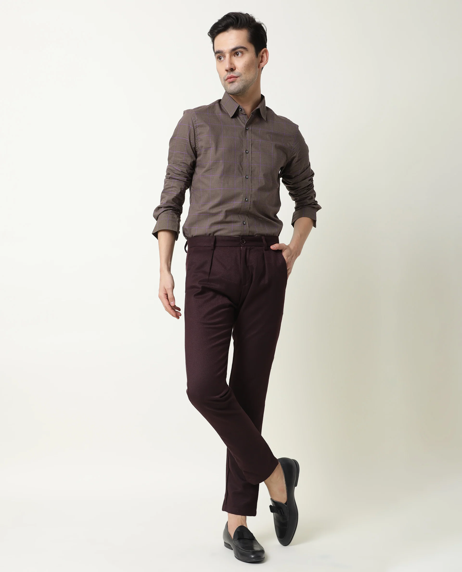 Rare Rabbit Men's Edit Maroon Polyester Plain Slim Fit Trouser - Image 9