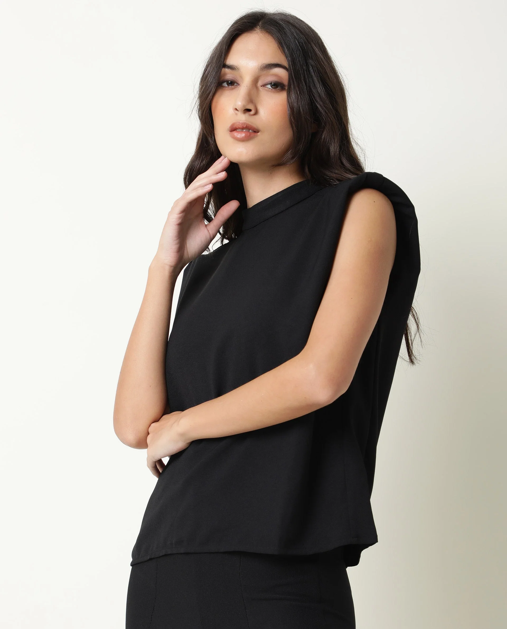 Rareism Womens Edit Black Top Sleeveless Round Neck - Image 2