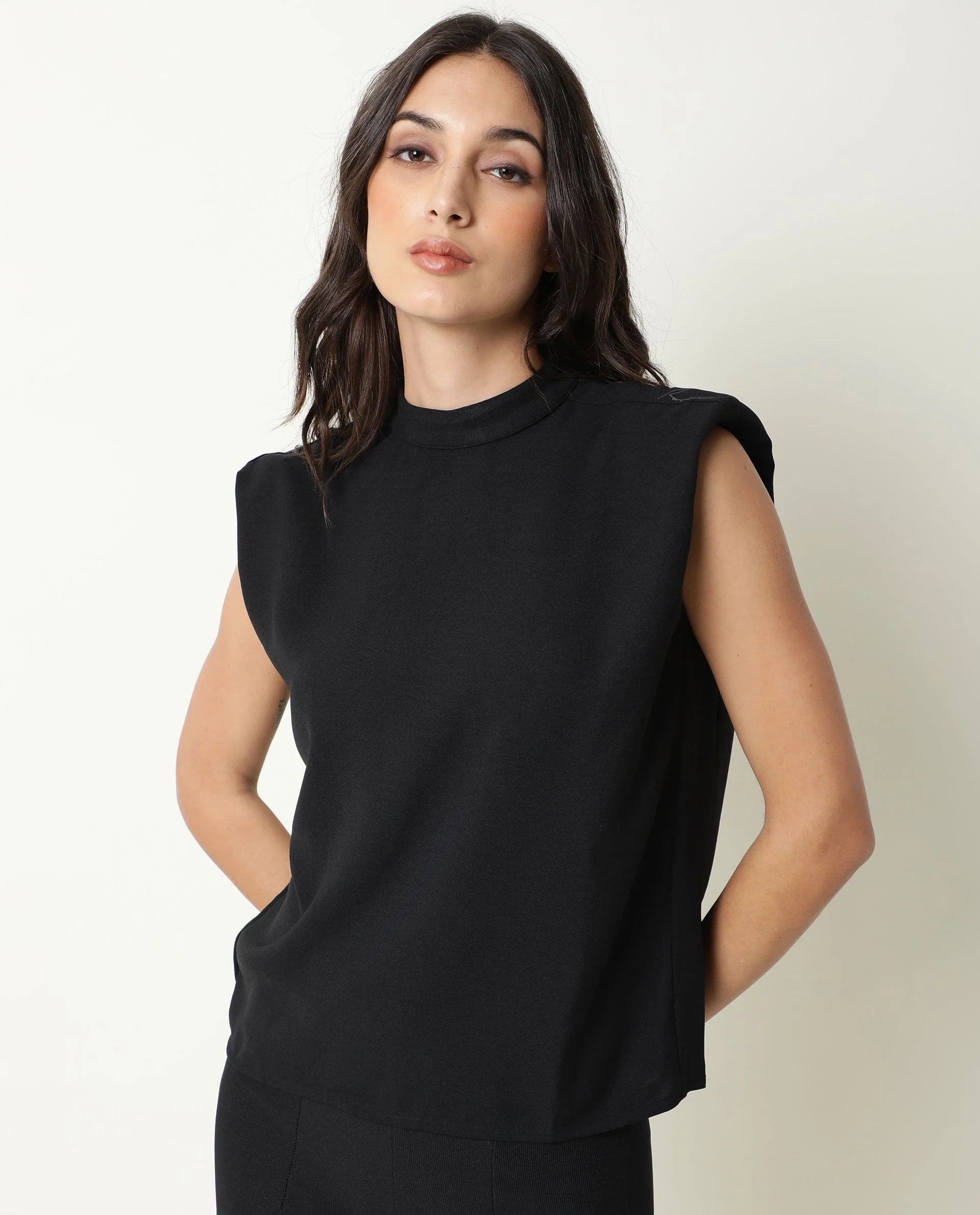 Rareism Womens Edit Black Top Sleeveless Round Neck - Image 3
