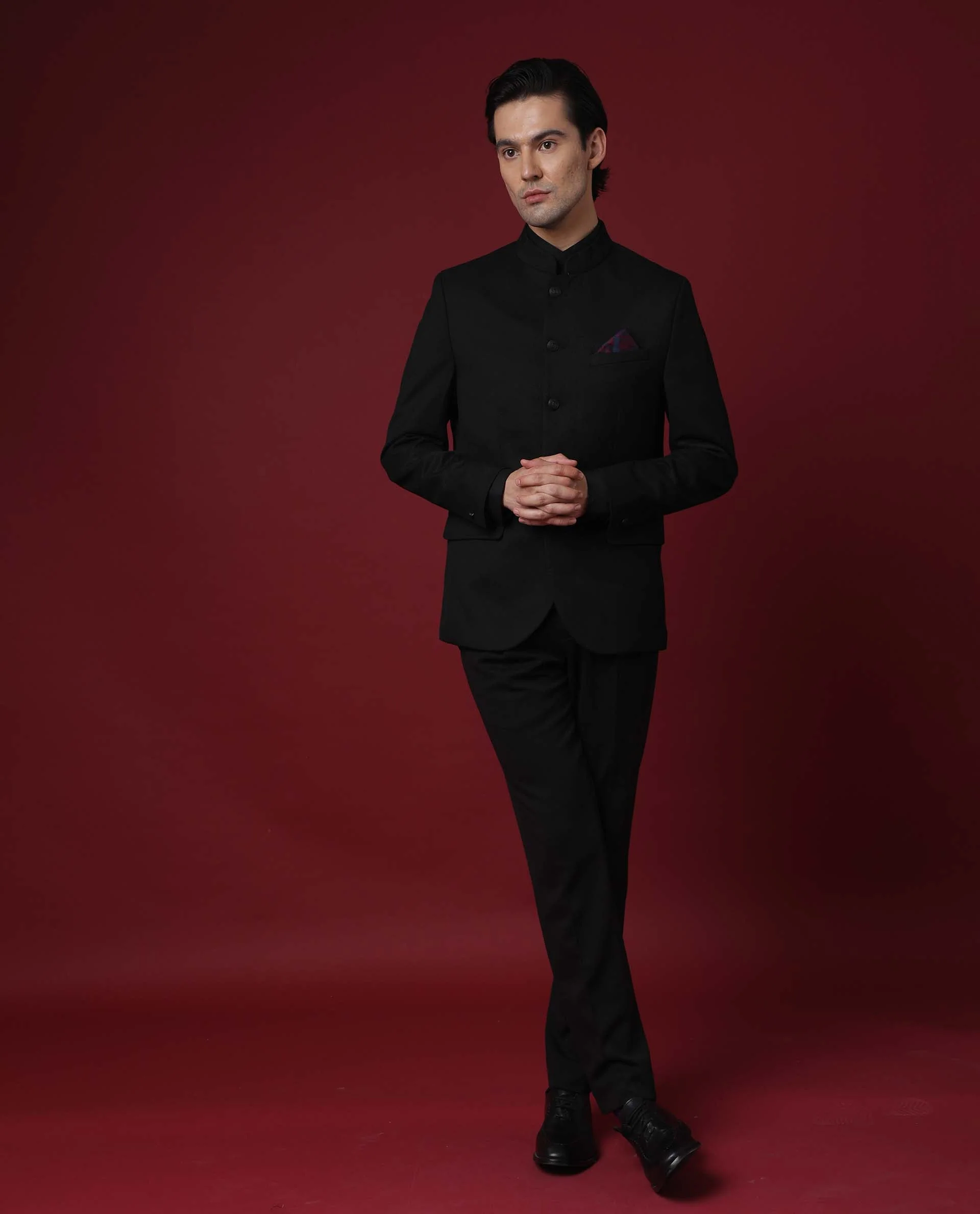 Rare Rabbit Men's Edit Band Black Polyester Plain Tailored Fit Full Sleeve Mandarin Collar Bandhgala Jodhpuri - Image 3