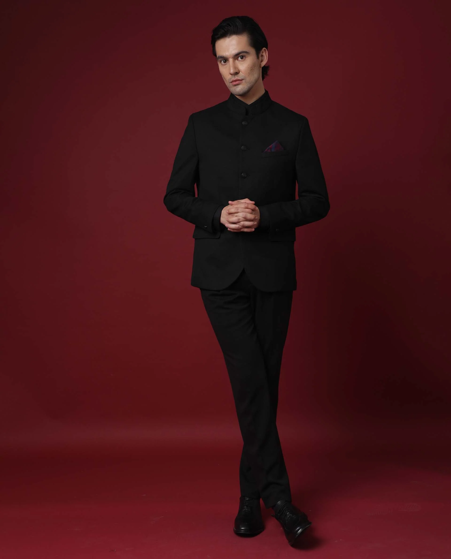 Rare Rabbit Men's Edit Band Black Polyester Plain Tailored Fit Full Sleeve Mandarin Collar Bandhgala Jodhpuri - Image 4