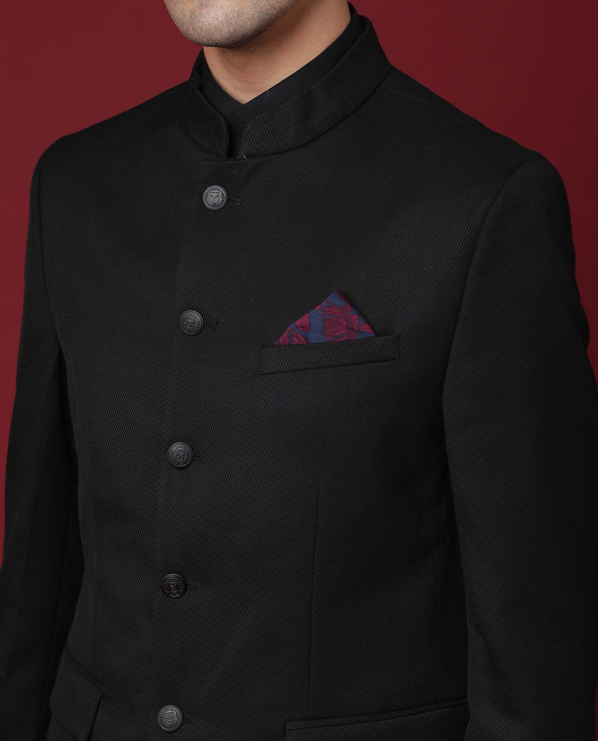 Rare Rabbit Men's Edit Band Black Polyester Plain Tailored Fit Full Sleeve Mandarin Collar Bandhgala Jodhpuri - Image 6