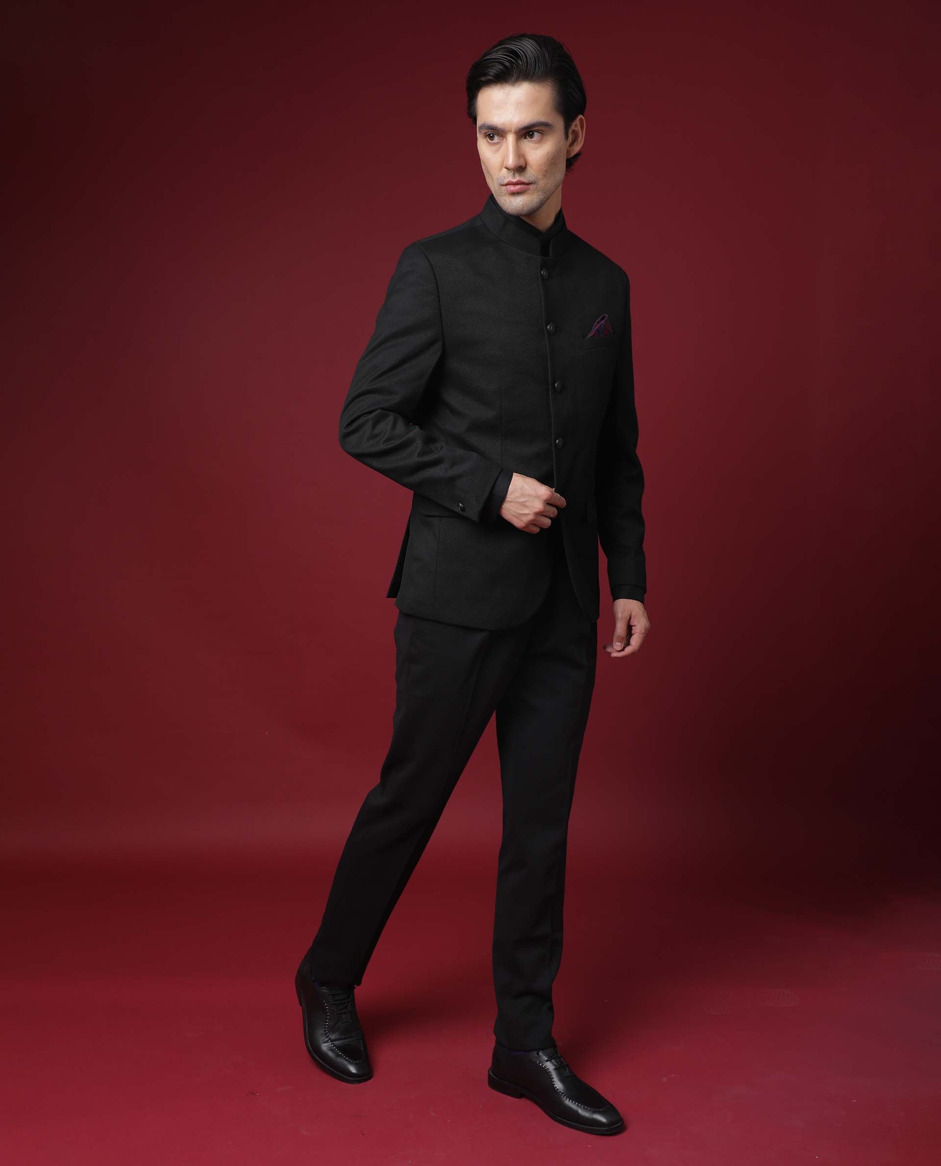 Rare Rabbit Men's Edit Band Black Polyester Plain Tailored Fit Full Sleeve Mandarin Collar Bandhgala Jodhpuri - Image 8