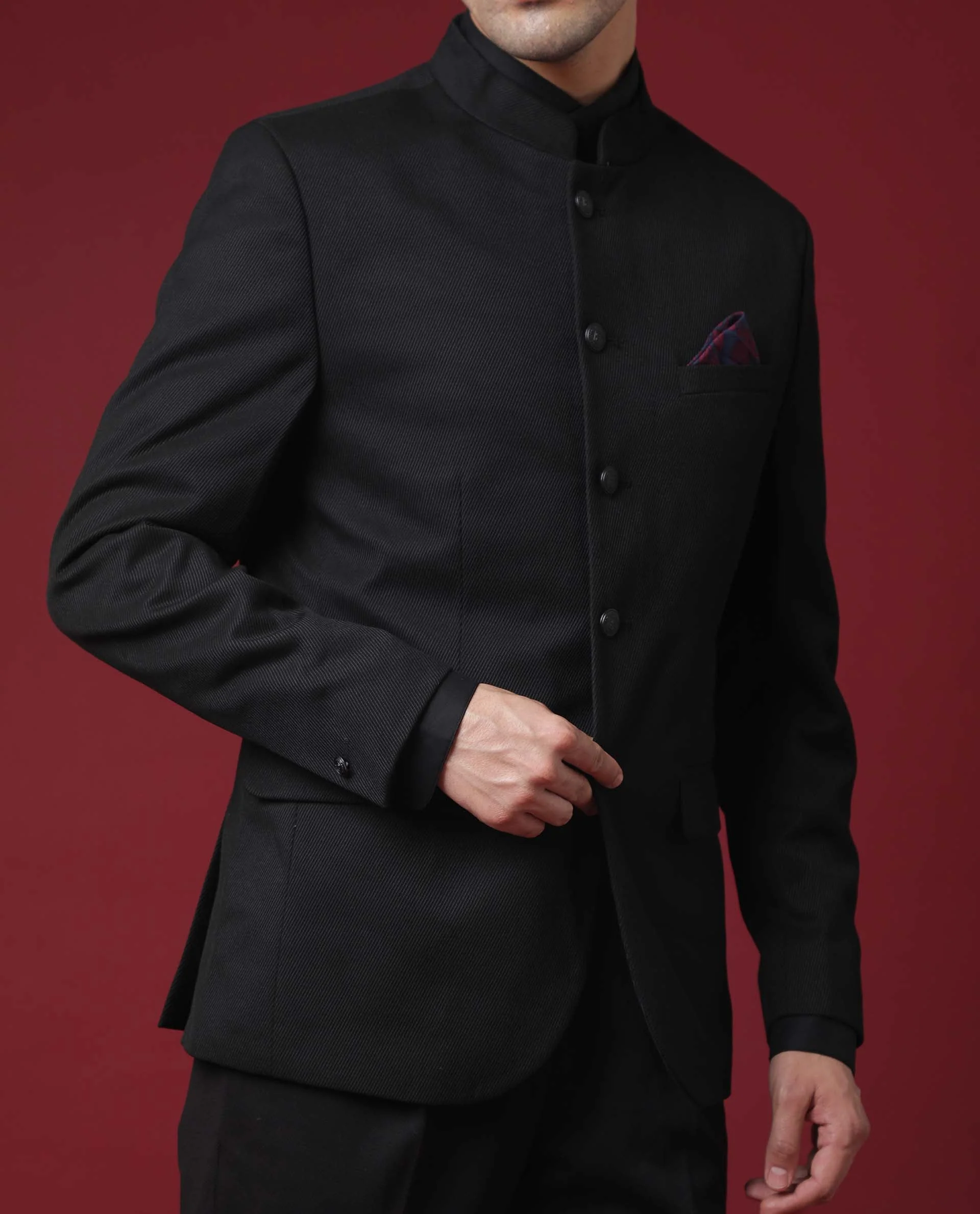 Rare Rabbit Men's Edit Band Black Polyester Plain Tailored Fit Full Sleeve Mandarin Collar Bandhgala Jodhpuri - Image 9