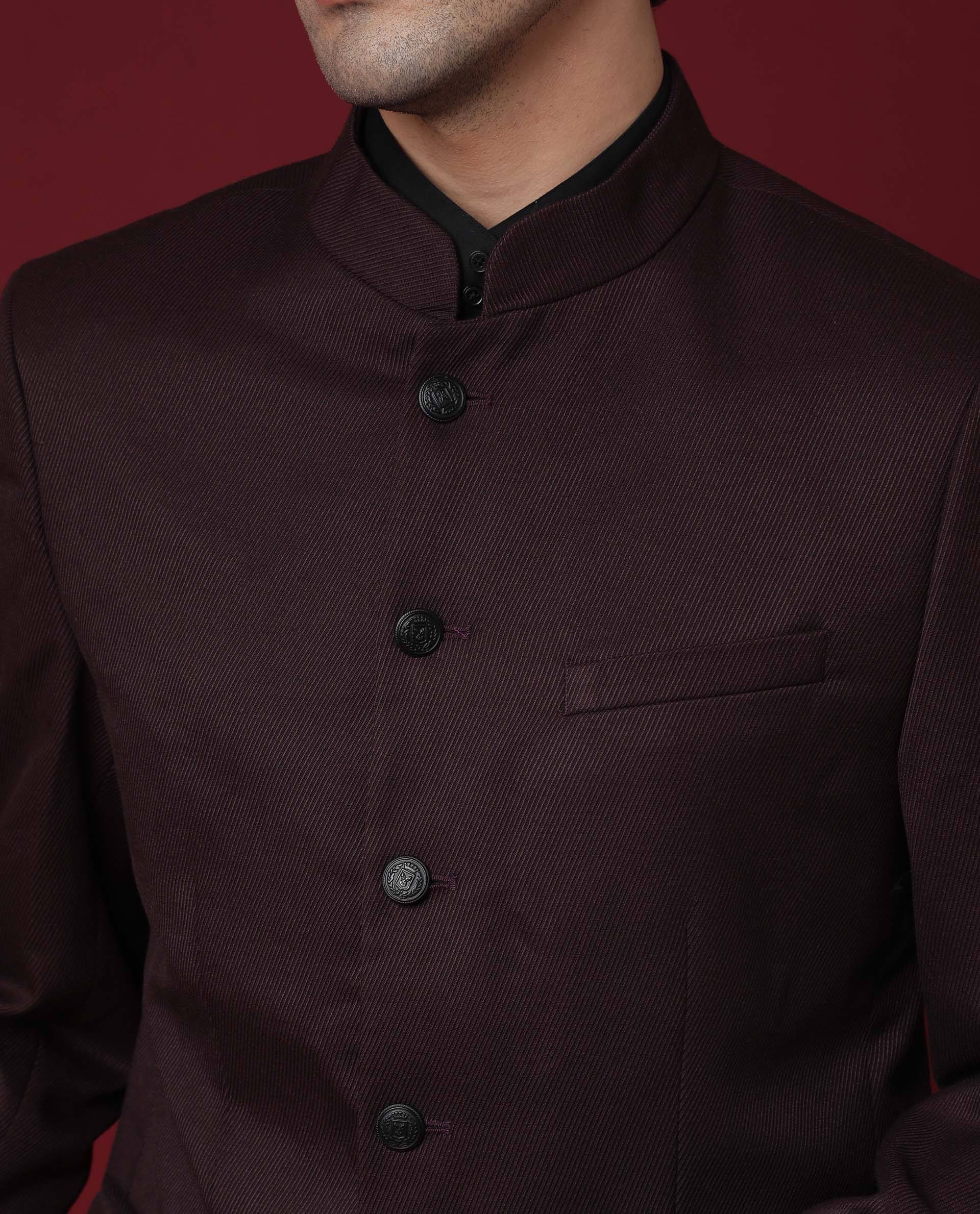 Rare Rabbit Men's Edit Band Maroon Polyester Plain Tailored Fit Full Sleeve Mandarin Collar Bandhgala Jodhpuri - Image 3