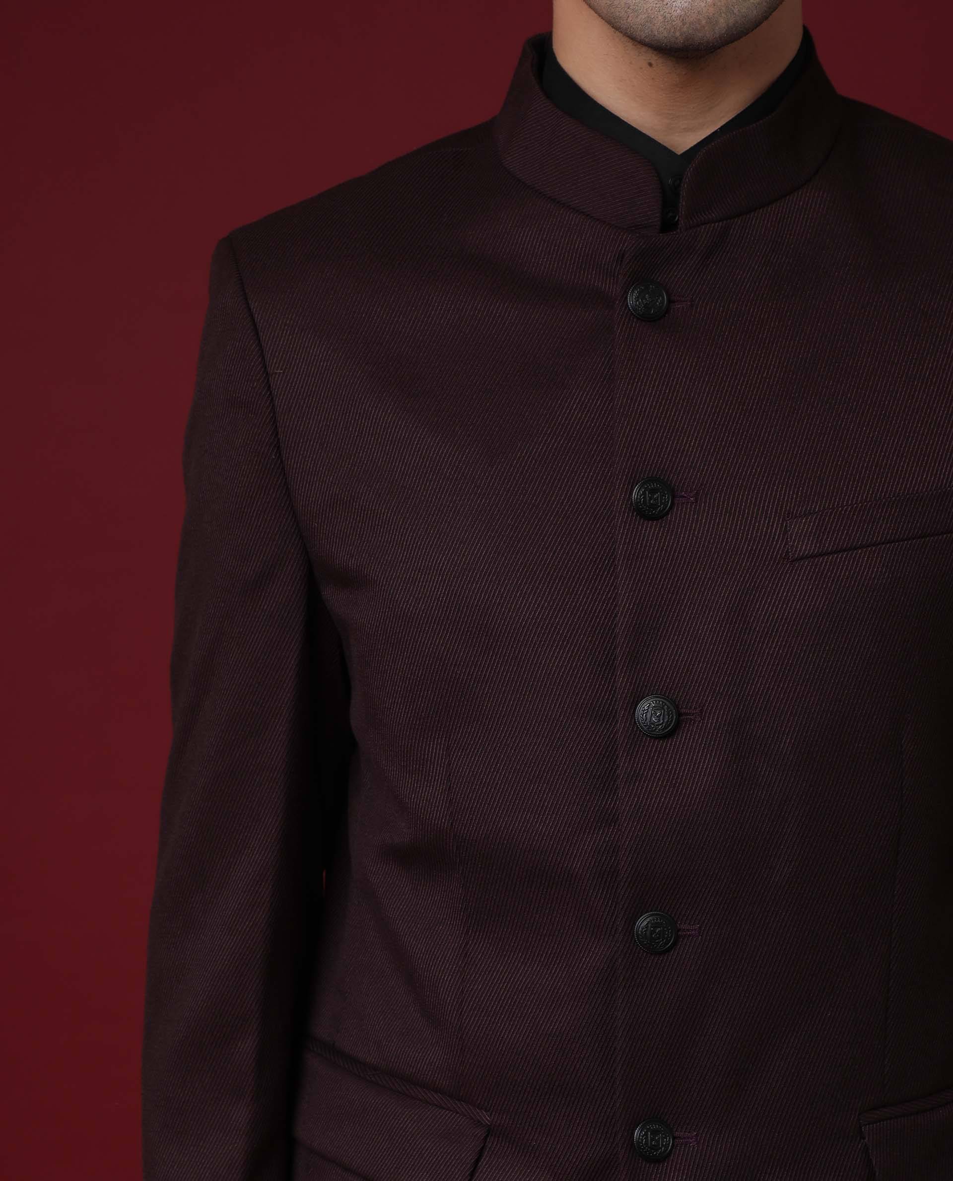 Rare Rabbit Men's Edit Band Maroon Polyester Plain Tailored Fit Full Sleeve Mandarin Collar Bandhgala Jodhpuri - Image 6