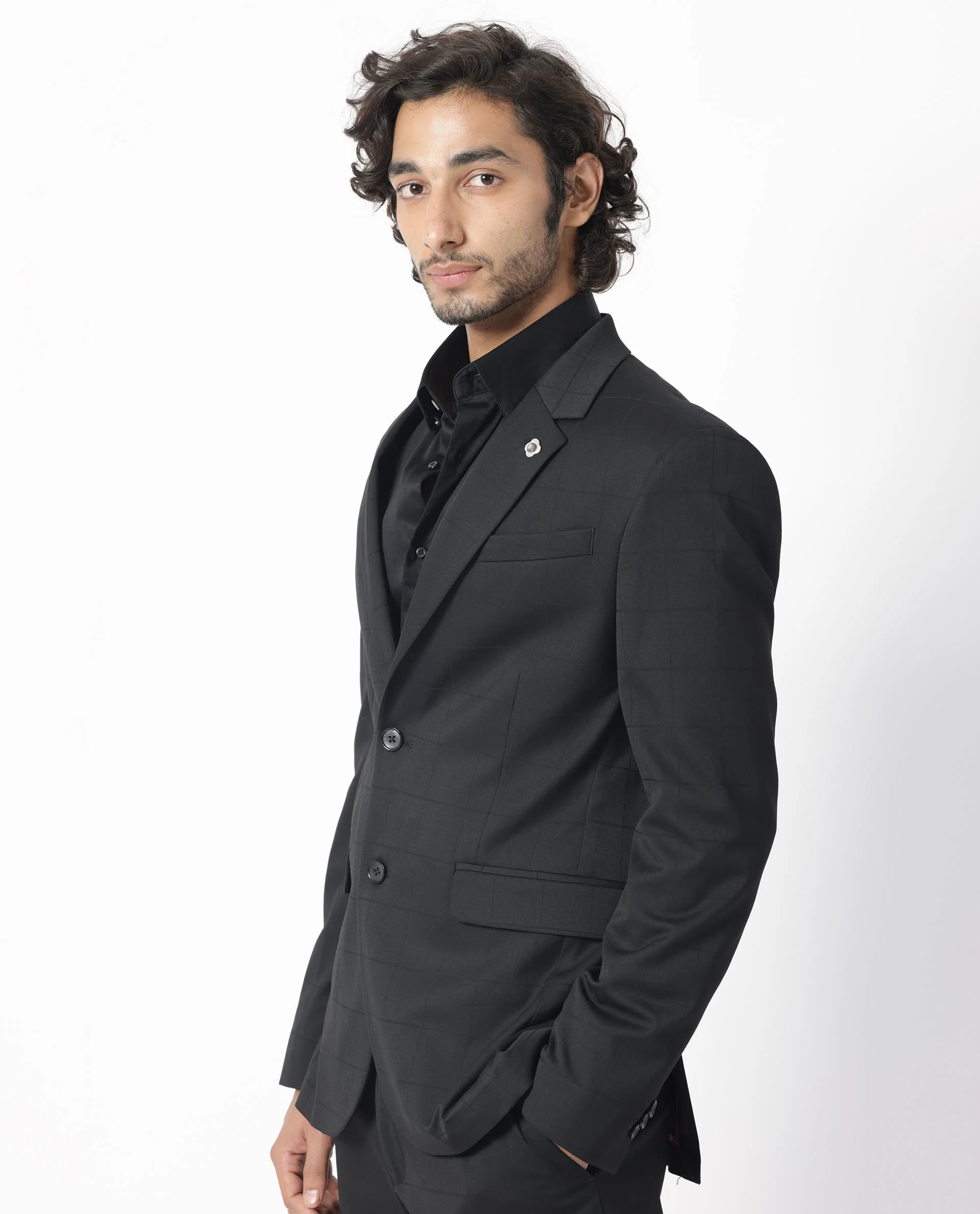 Rare Rabbit Men's Edmon Black Viscose Checked Print Tailored Fit Full Sleeve Lapel Neck Suits - Image 10