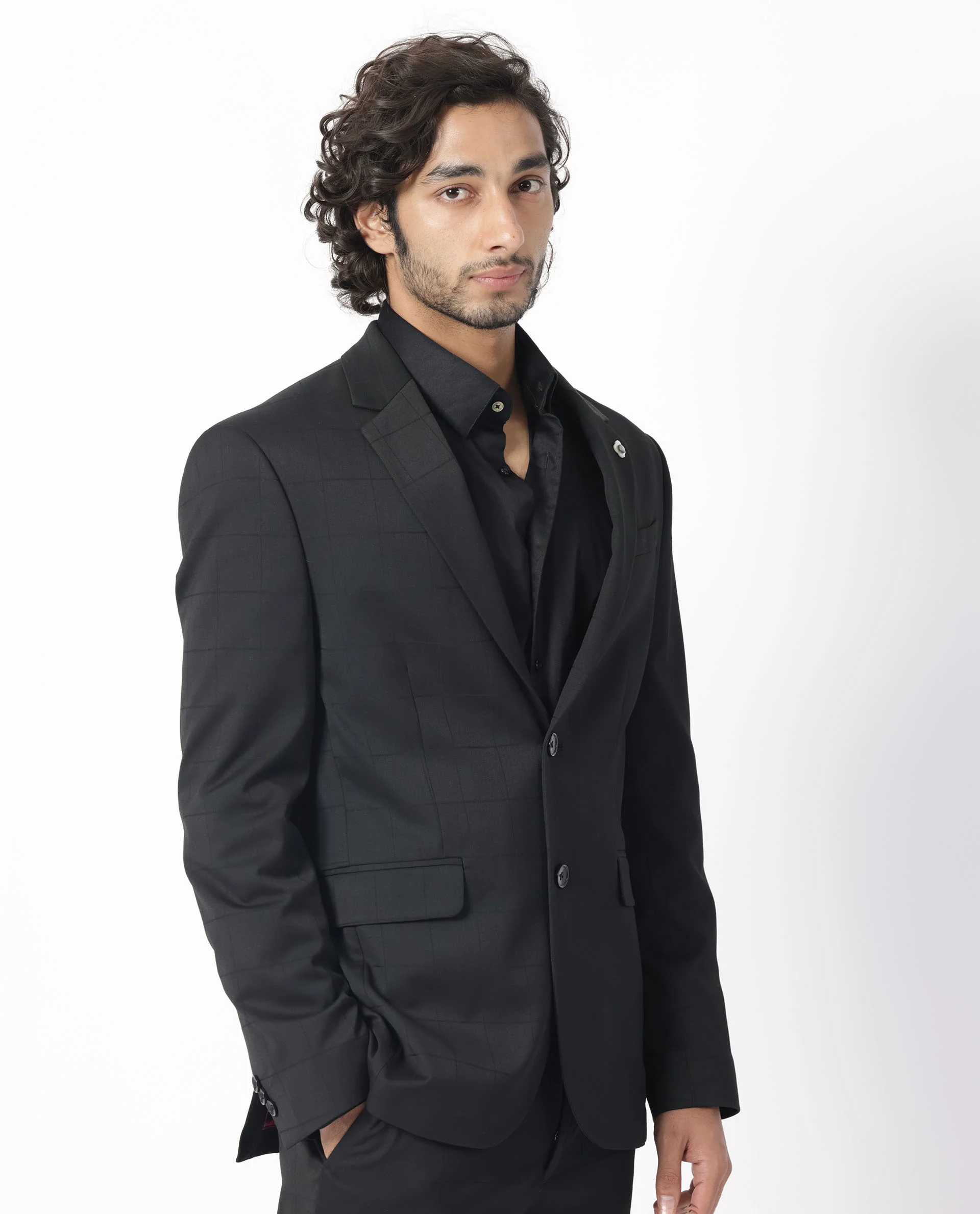 Rare Rabbit Men's Edmon Black Viscose Checked Print Tailored Fit Full Sleeve Lapel Neck Suits - Image 11