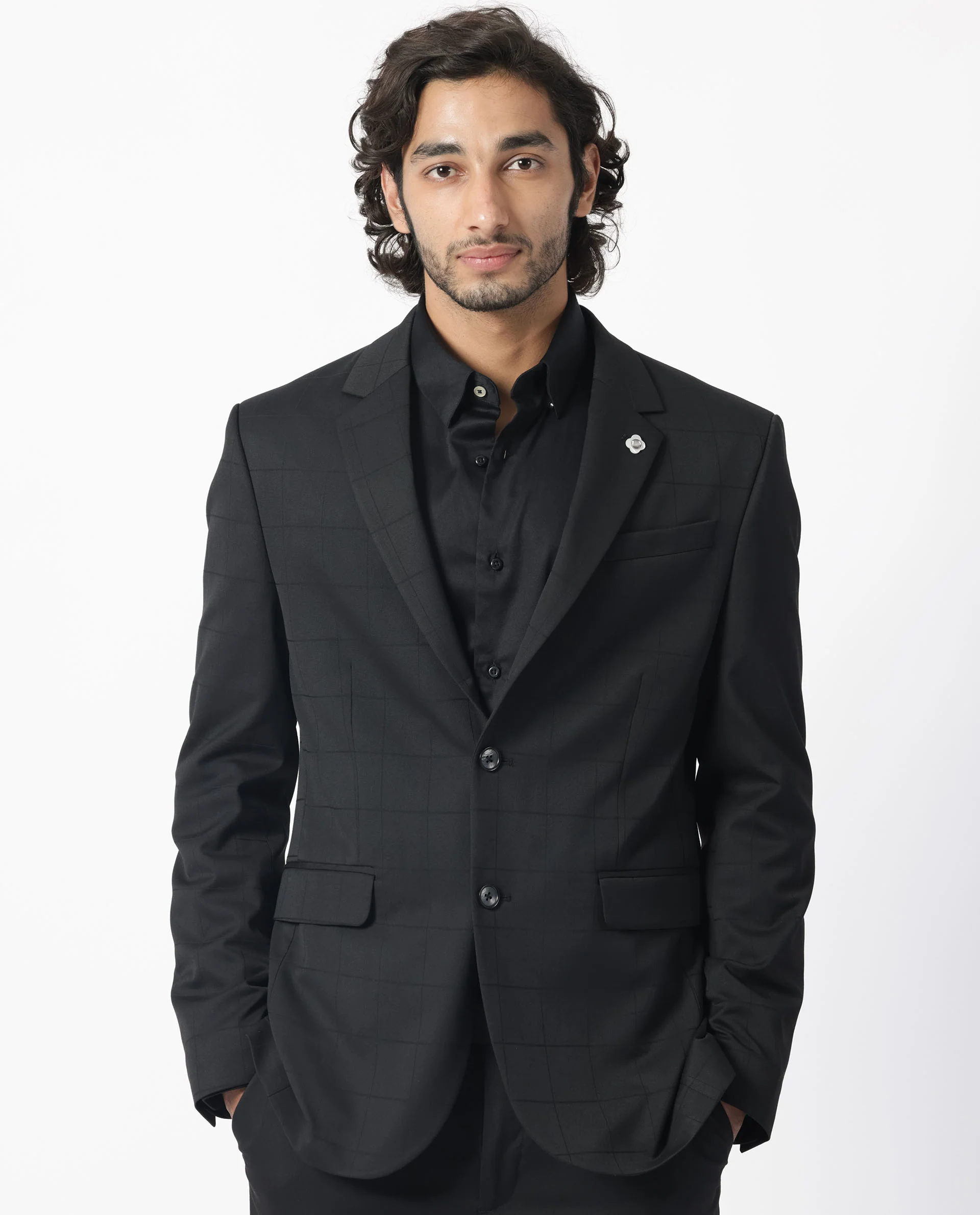 Rare Rabbit Men's Edmon Black Viscose Checked Print Tailored Fit Full Sleeve Lapel Neck Suits - Image 12