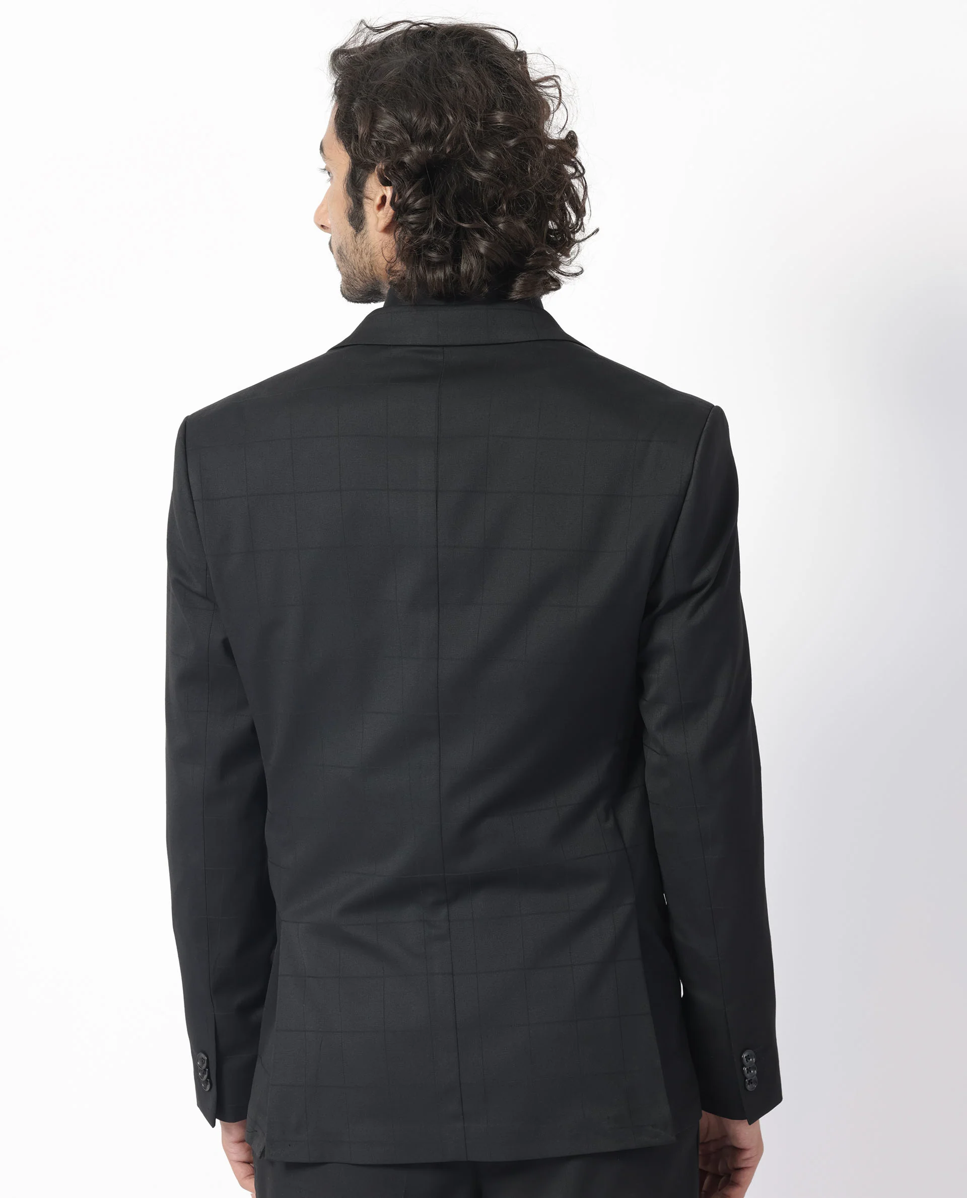 Rare Rabbit Men's Edmon Black Viscose Checked Print Tailored Fit Full Sleeve Lapel Neck Suits - Image 16