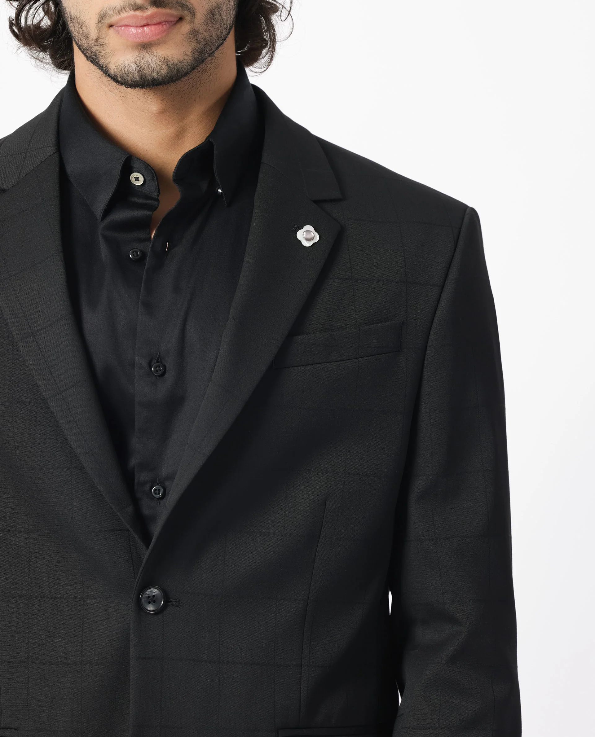 Rare Rabbit Men's Edmon Black Viscose Checked Print Tailored Fit Full Sleeve Lapel Neck Suits - Image 2