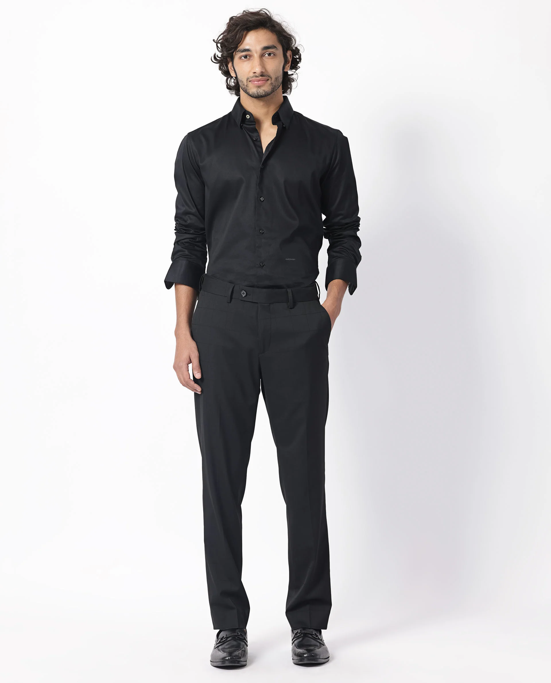 Rare Rabbit Men's Edmon Black Viscose Checked Print Tailored Fit Full Sleeve Lapel Neck Suits - Image 8