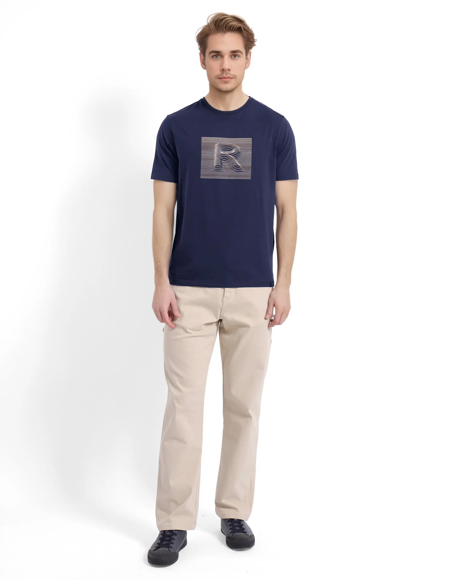 Rare Rabbit Men's Edo Navy Cotton Graphic Print Regular Fit Half Sleeve Crew Neck T-Shirt - Image 2
