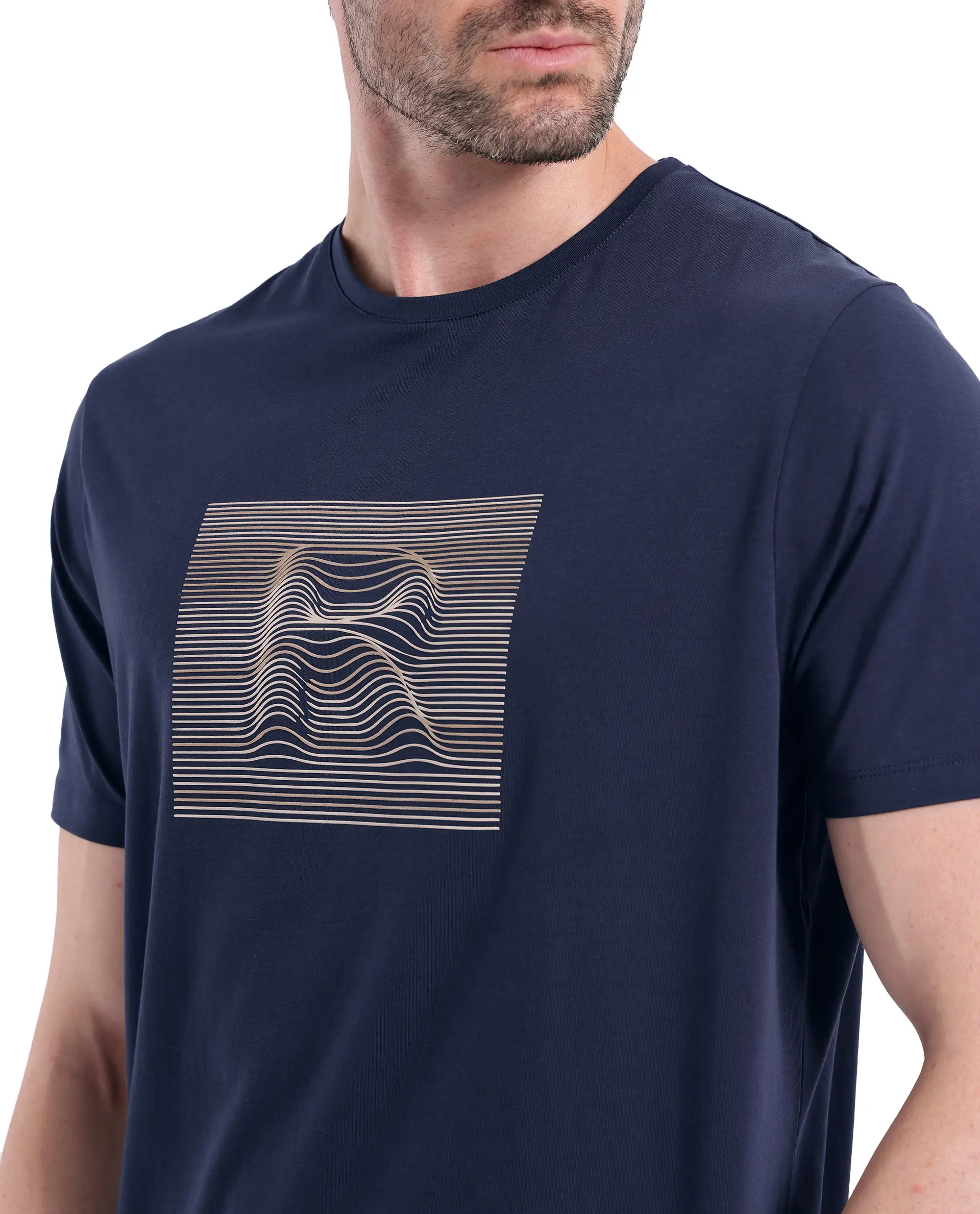 Rare Rabbit Men's Edo Navy Cotton Graphic Print Regular Fit Half Sleeve Crew Neck T-Shirt - Image 3