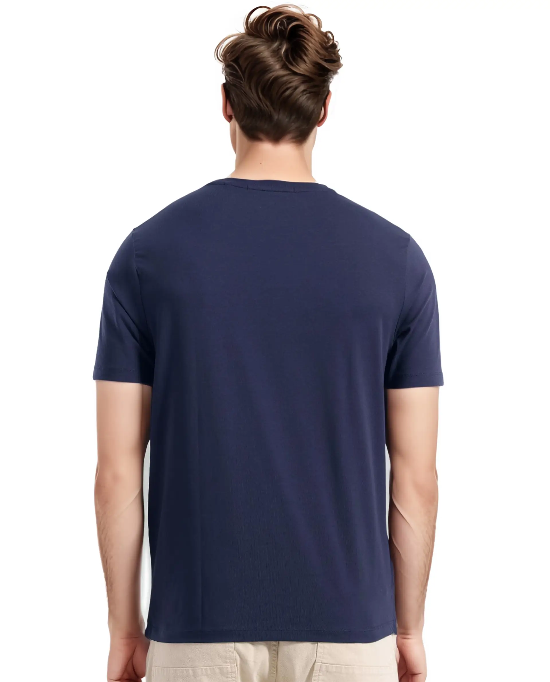 Rare Rabbit Men's Edo Navy Cotton Graphic Print Regular Fit Half Sleeve Crew Neck T-Shirt - Image 4