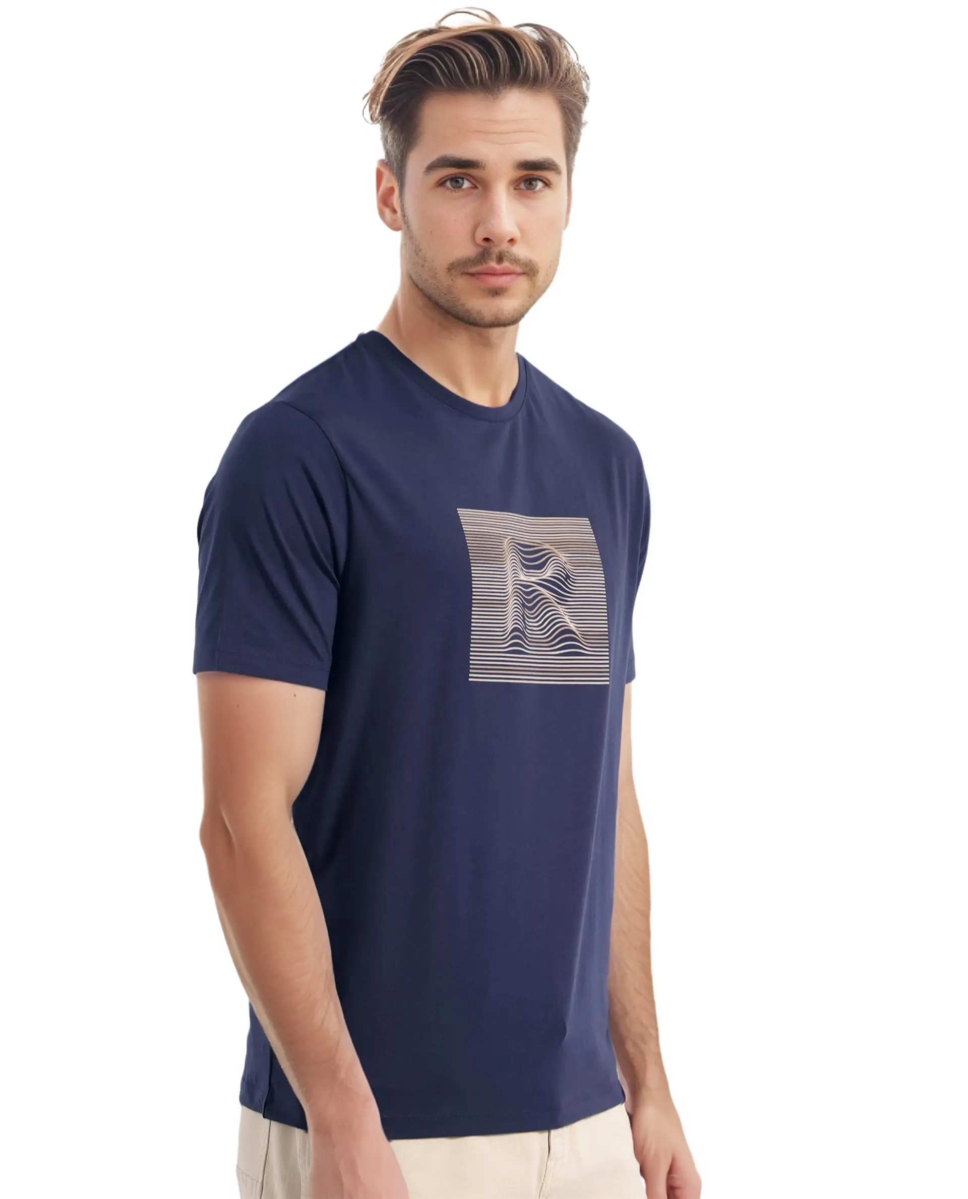 Rare Rabbit Men's Edo Navy Cotton Graphic Print Regular Fit Half Sleeve Crew Neck T-Shirt - Image 6
