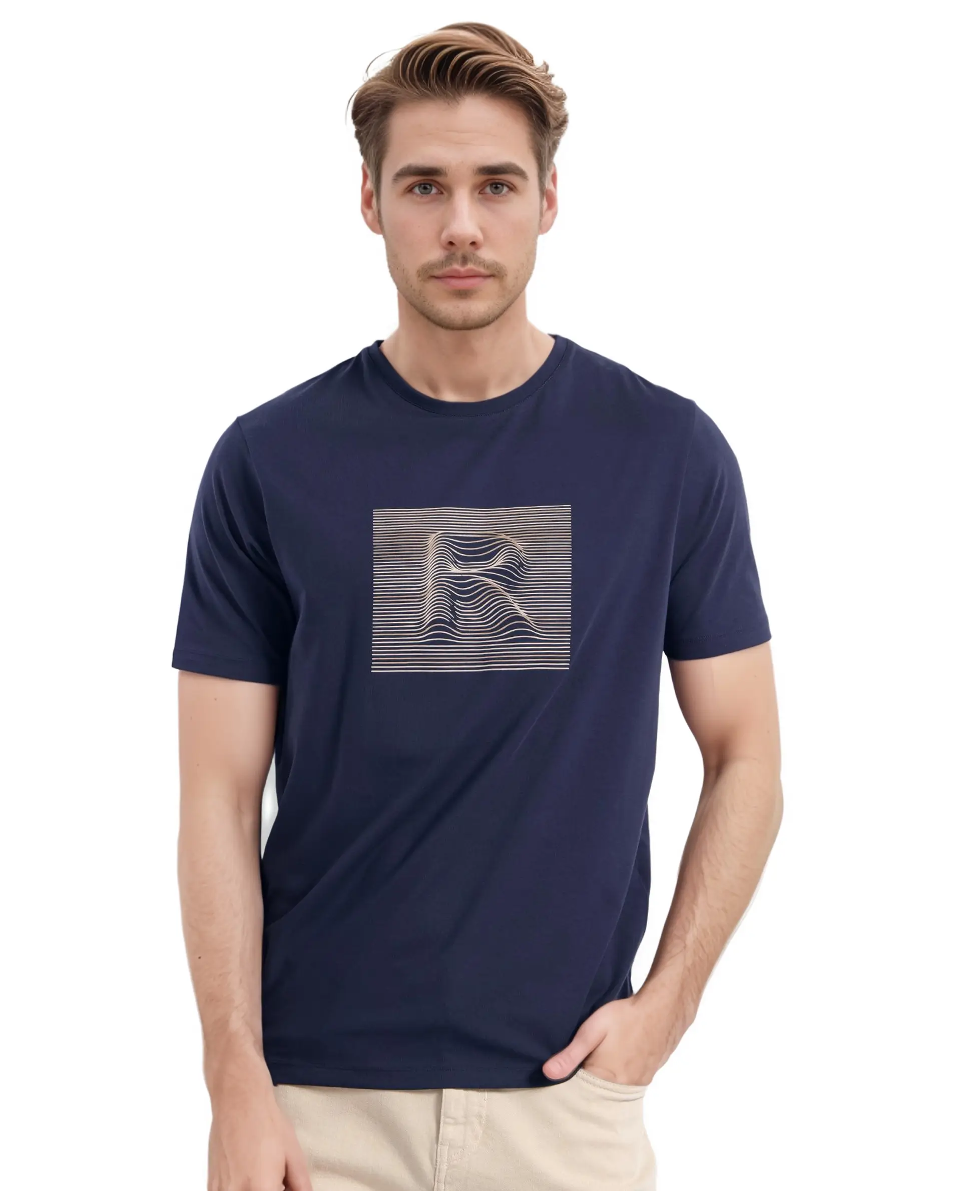 Rare Rabbit Men's Edo Navy Cotton Graphic Print Regular Fit Half Sleeve Crew Neck T-Shirt - Image 7