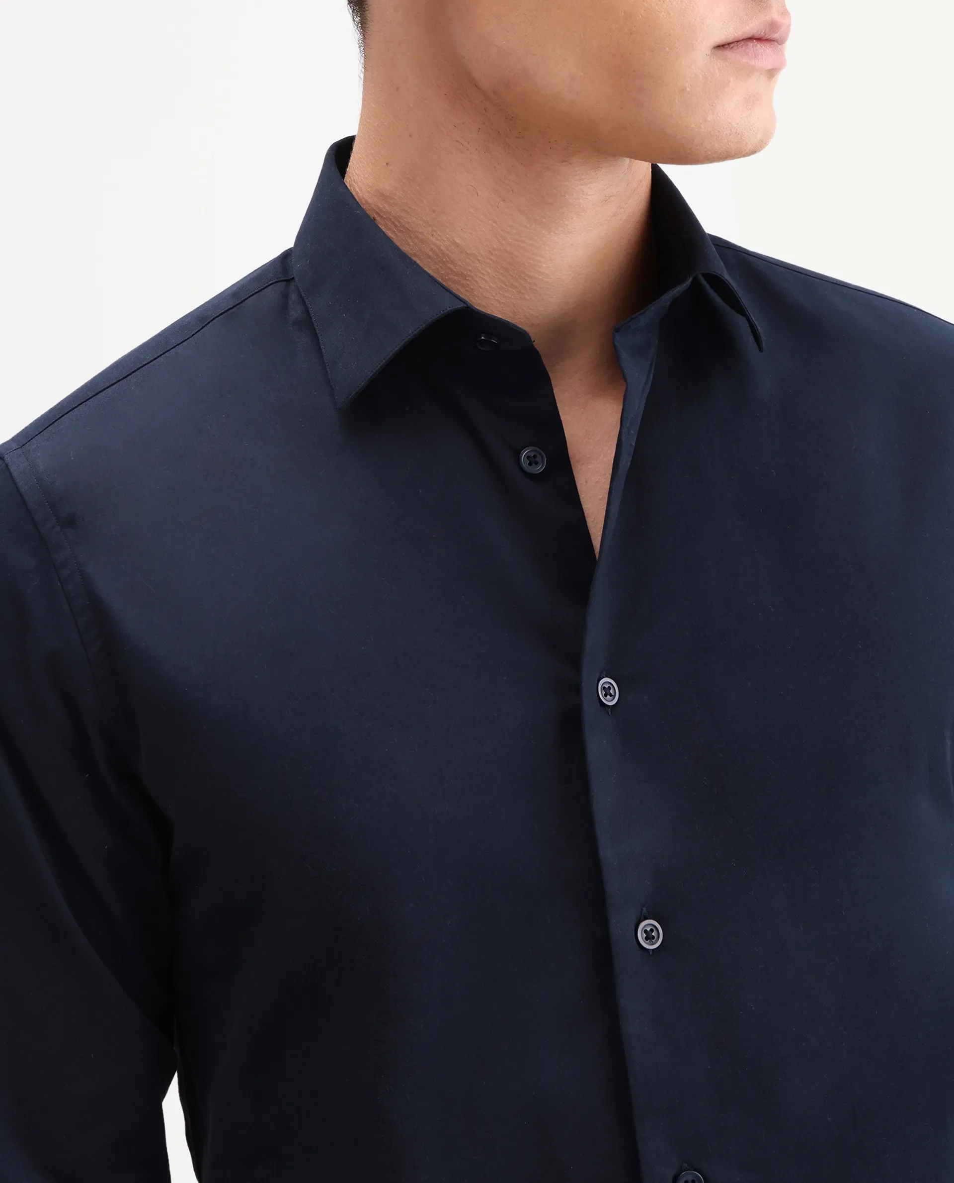 Rare Rabbit Men's Edro Navy Cotton Fabric Full Sleeve Collared Regular Fit Plain Shirt - Image 3