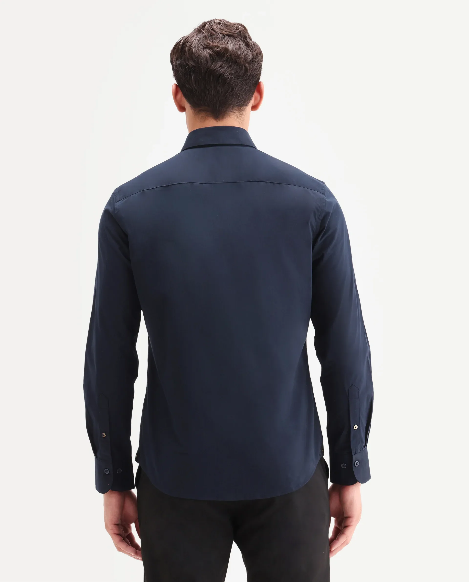 Rare Rabbit Men's Edro Navy Cotton Fabric Full Sleeve Collared Regular Fit Plain Shirt - Image 4