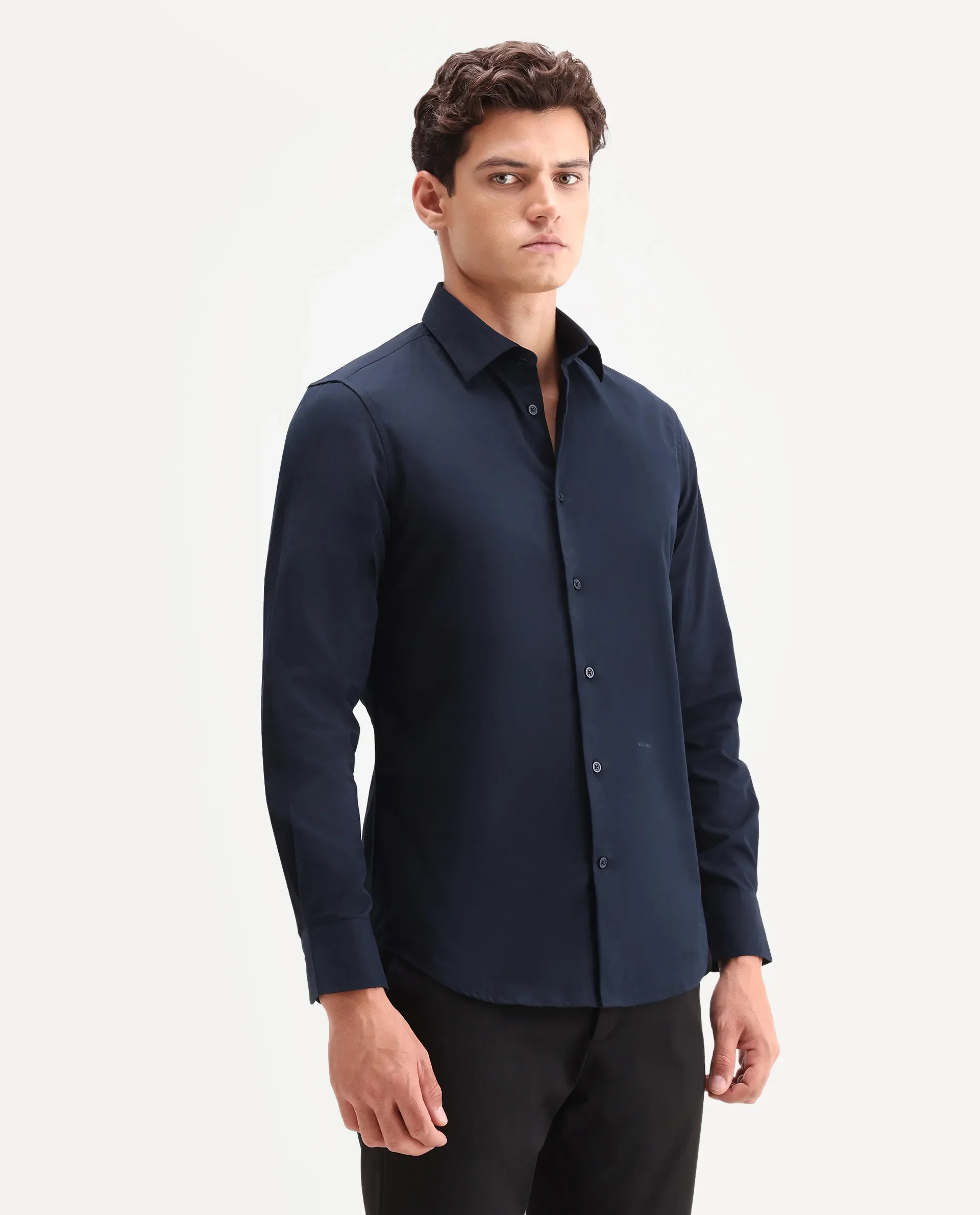 Rare Rabbit Men's Edro Navy Cotton Fabric Full Sleeve Collared Regular Fit Plain Shirt - Image 6