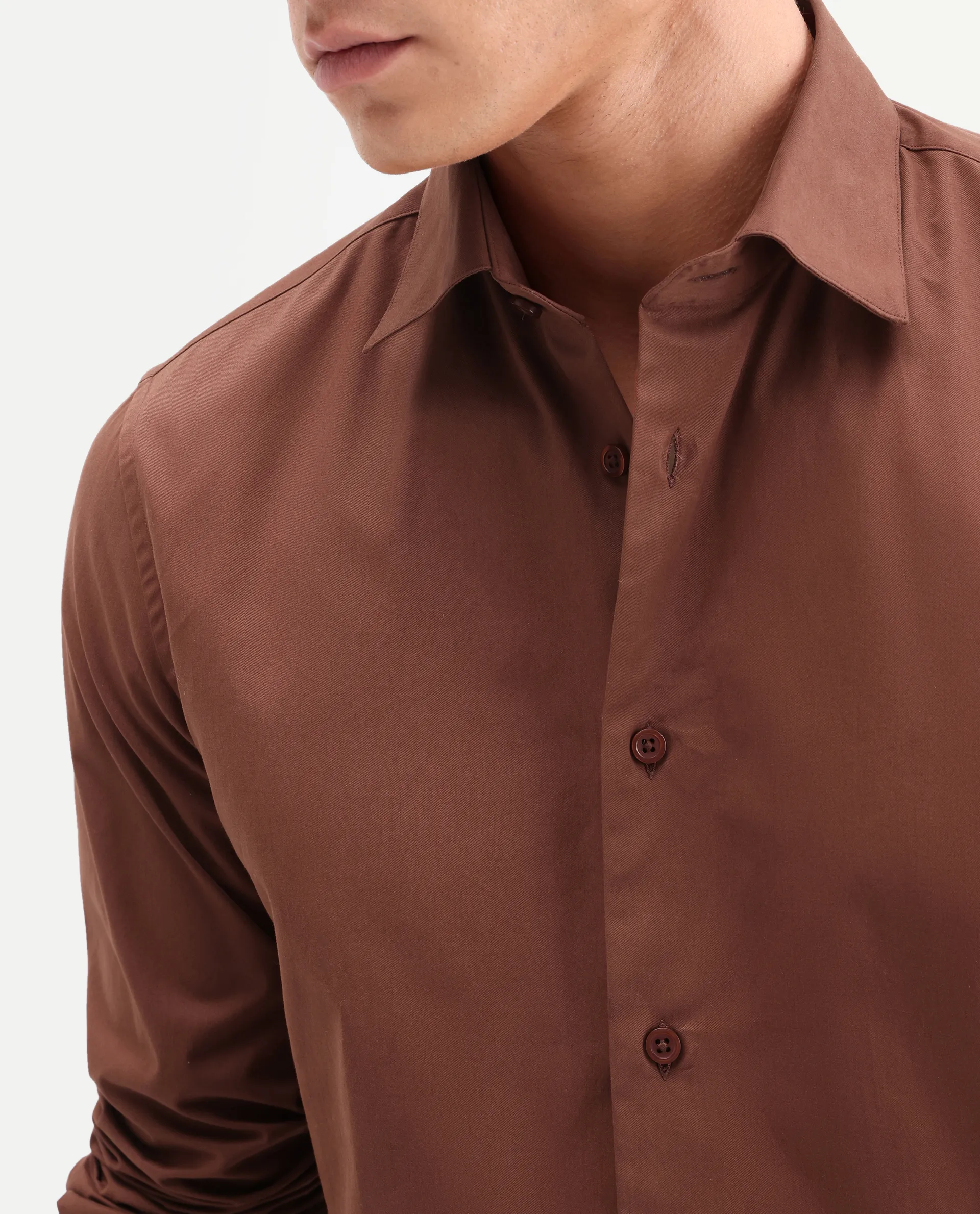 Rare Rabbit Men's Edro Rust Cotton Fabric Full Sleeve Collared Regular Fit Plain Shirt - Image 3