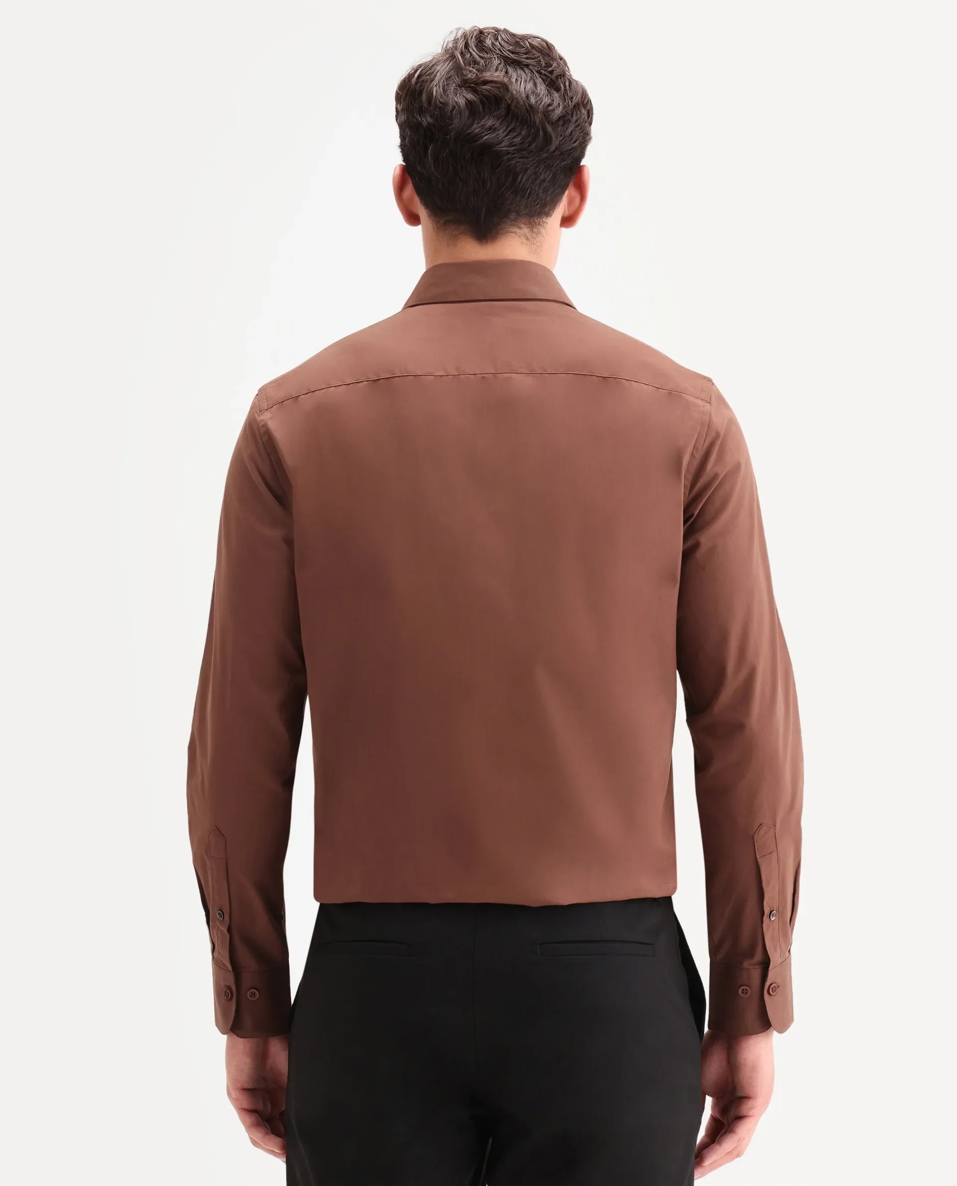 Rare Rabbit Men's Edro Rust Cotton Fabric Full Sleeve Collared Regular Fit Plain Shirt - Image 7
