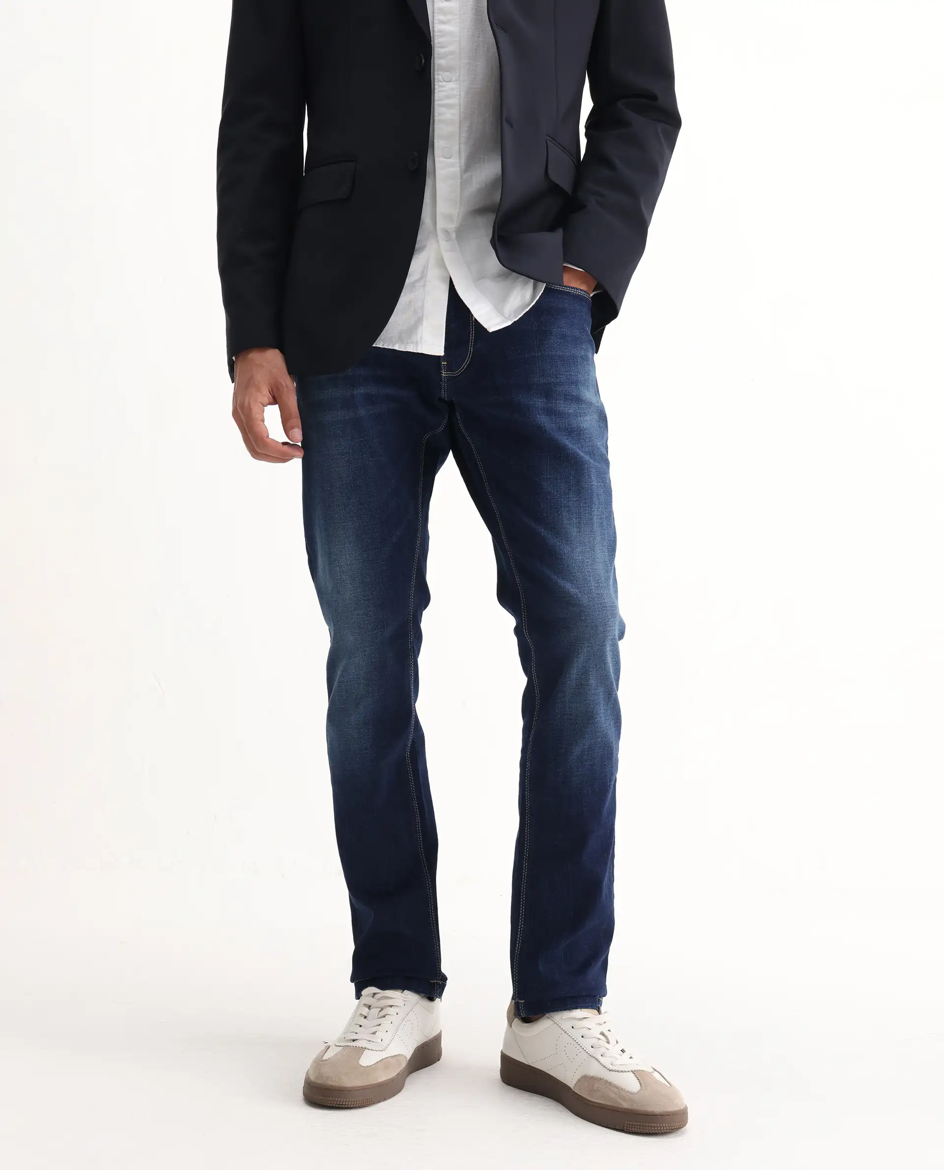 Rare Rabbit Men's Edwin Blue Cotton Plain Hawk Slim Fit Jeans - Image 2