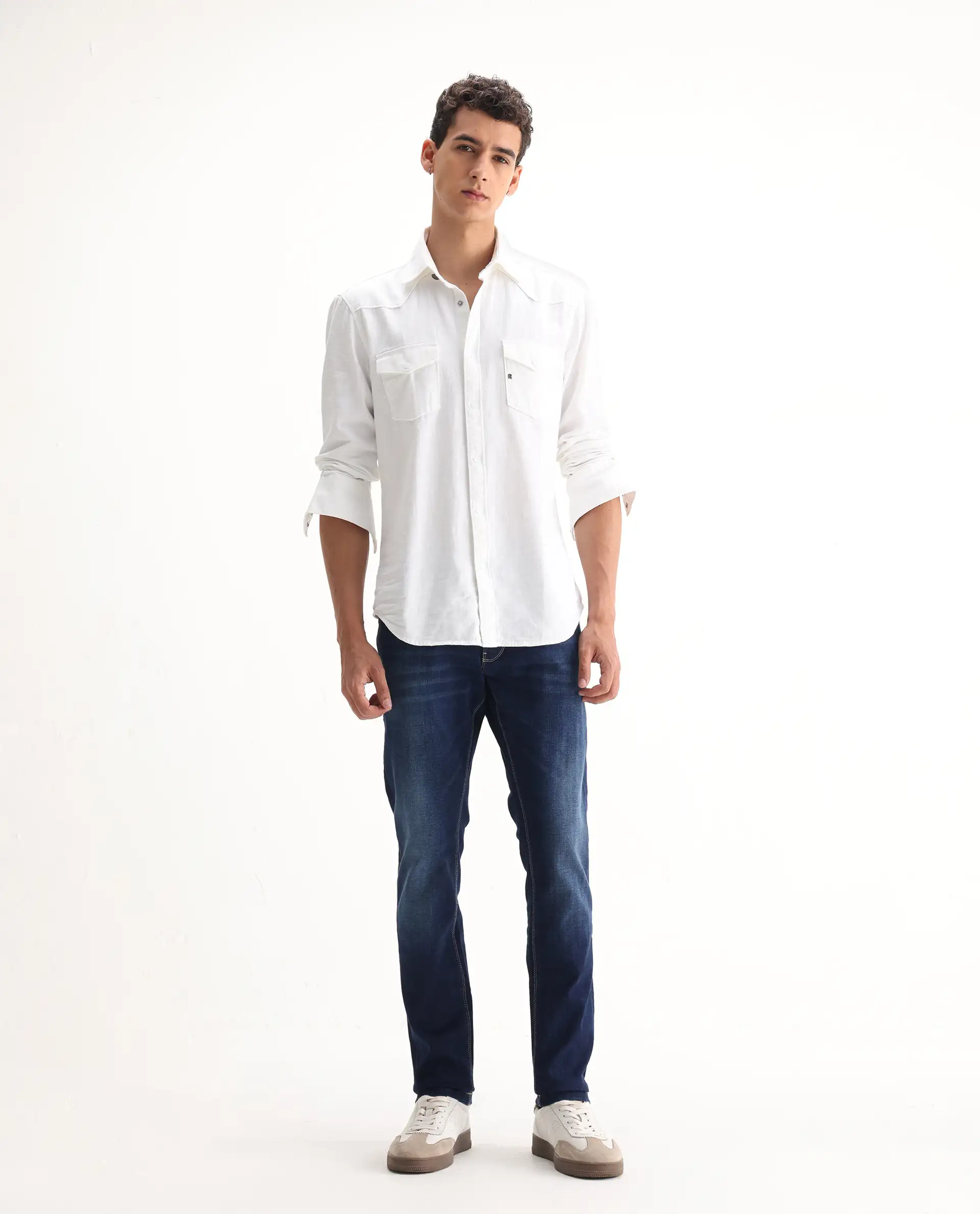 Rare Rabbit Men's Edwin Blue Cotton Plain Hawk Slim Fit Jeans - Image 3