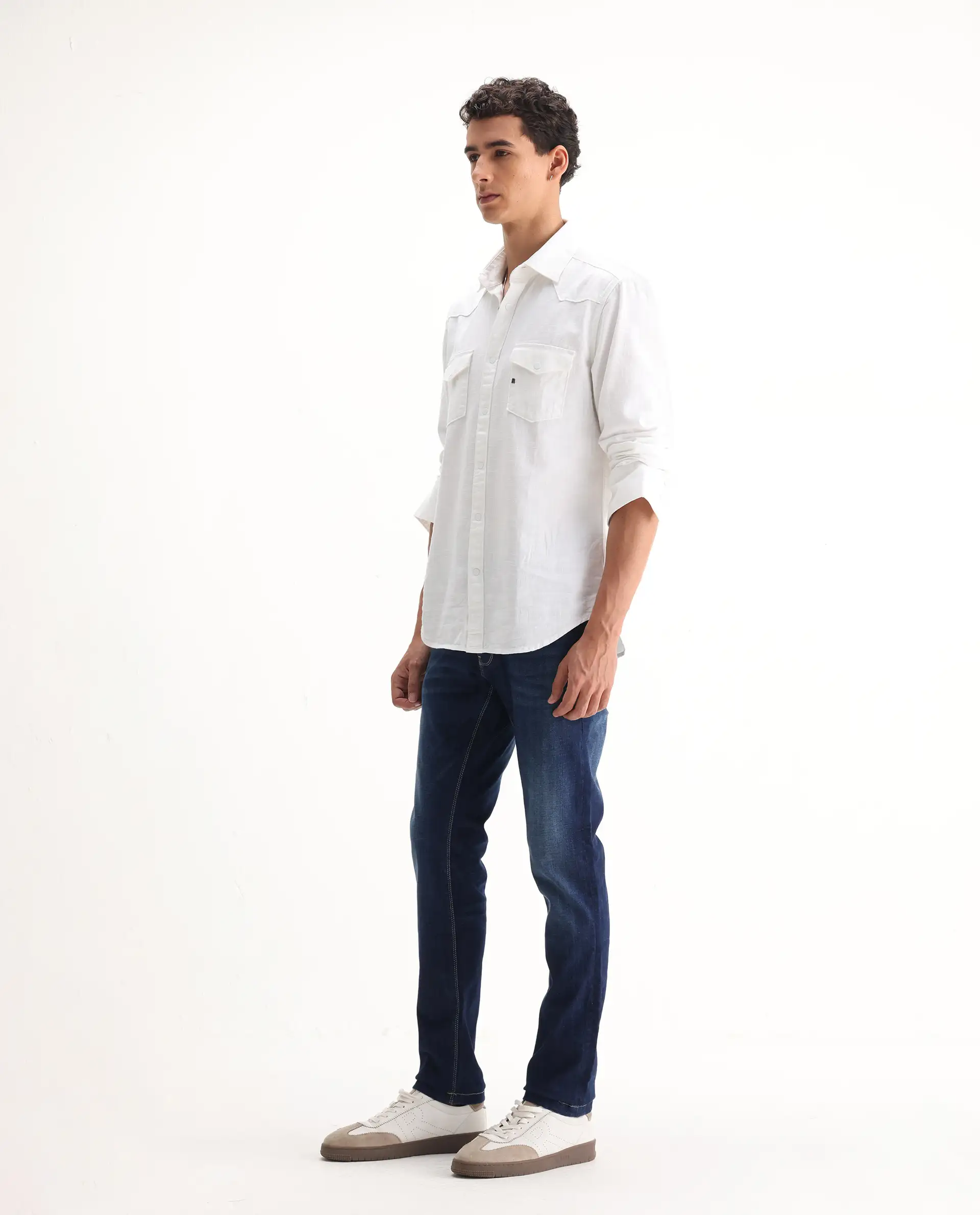 Rare Rabbit Men's Edwin Blue Cotton Plain Hawk Slim Fit Jeans - Image 5