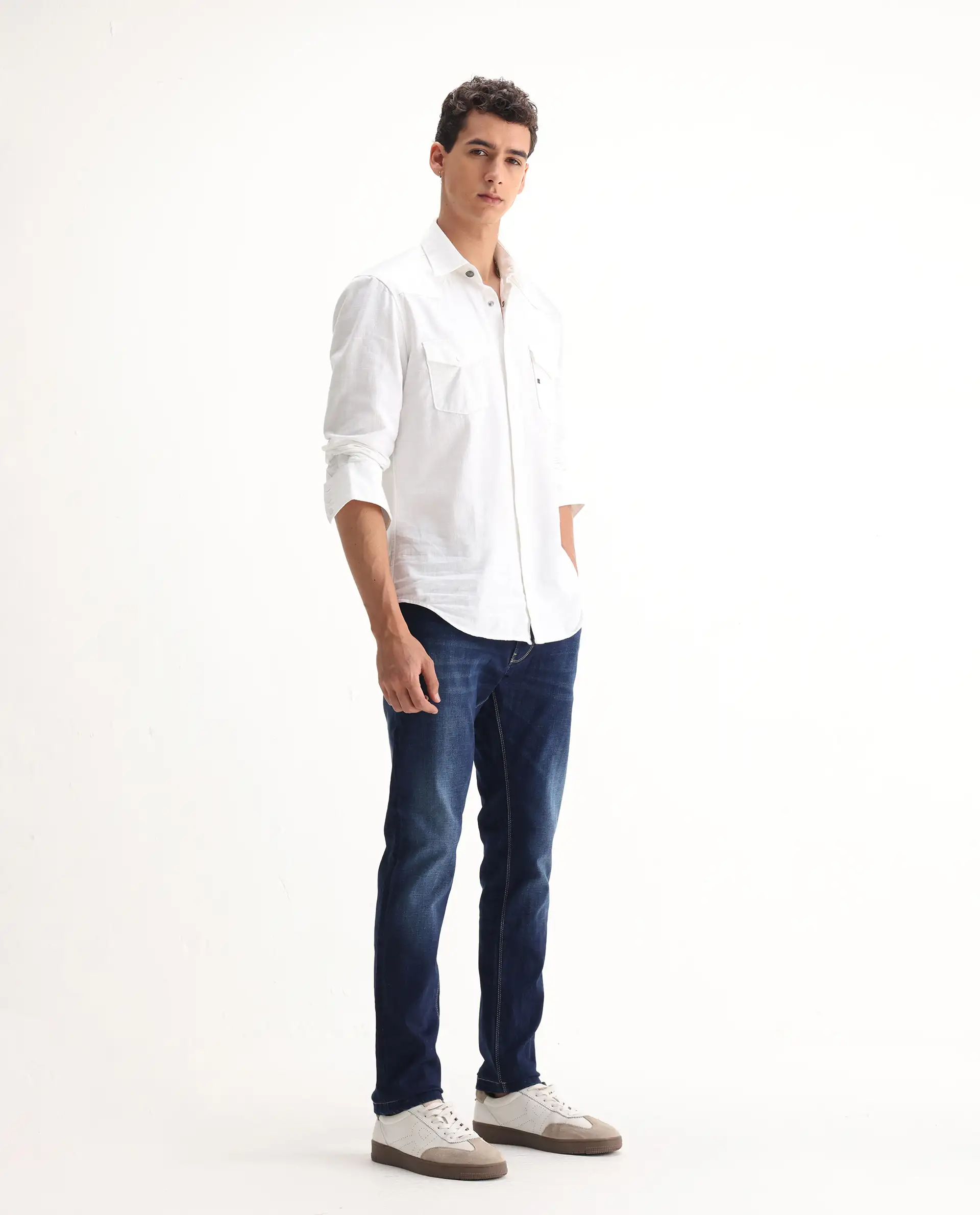 Rare Rabbit Men's Edwin Blue Cotton Plain Hawk Slim Fit Jeans - Image 6