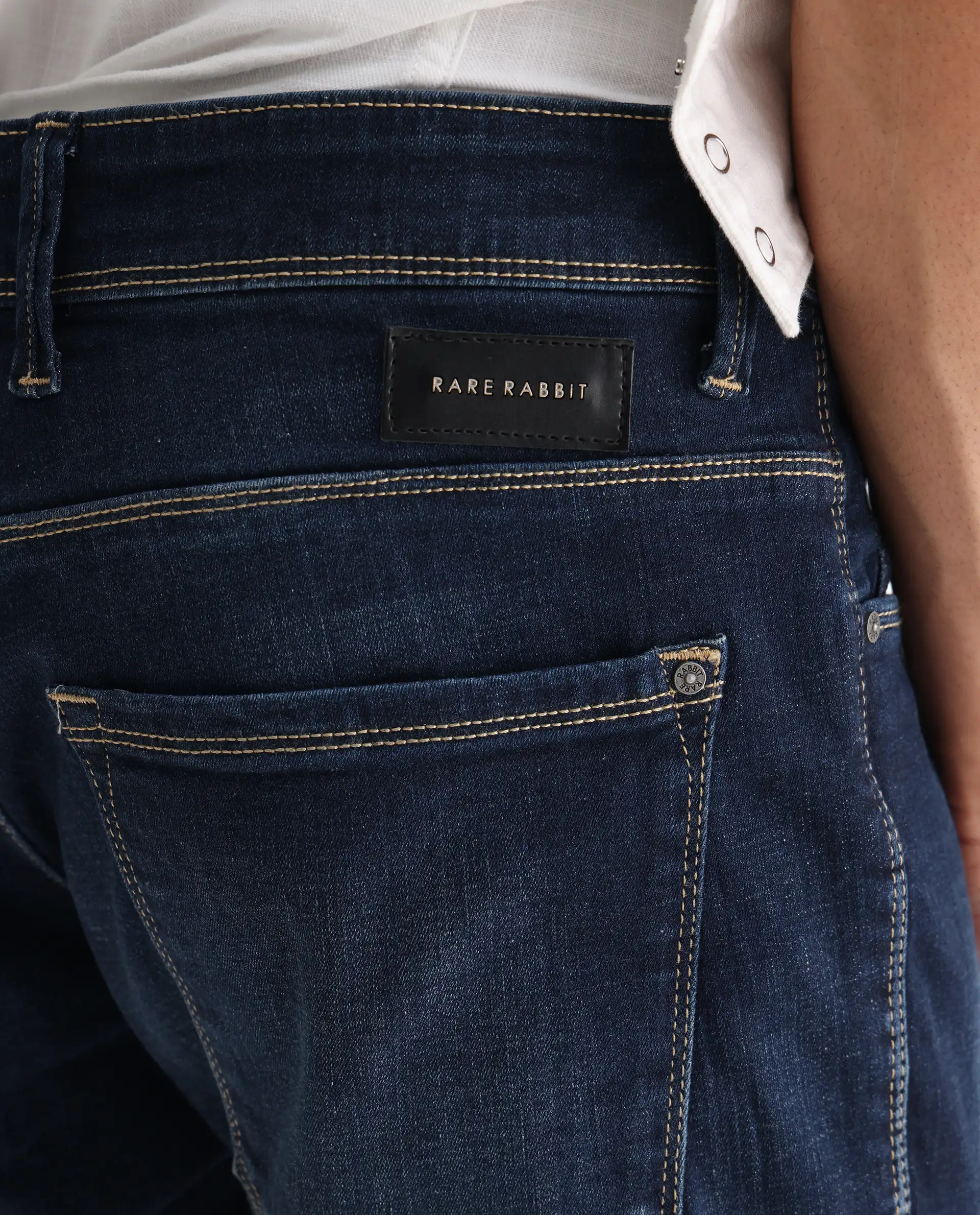 Rare Rabbit Men's Edwin Blue Cotton Plain Hawk Slim Fit Jeans - Image 8