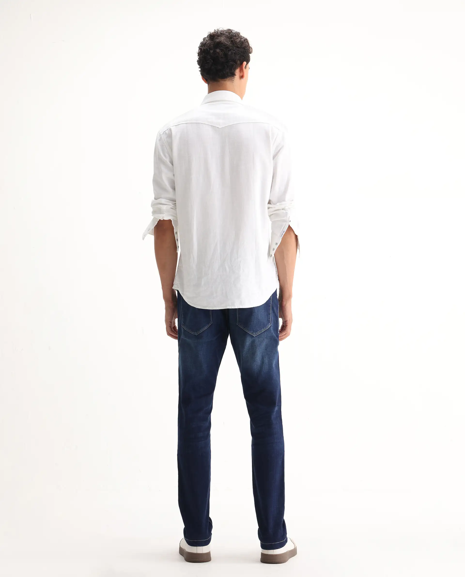 Rare Rabbit Men's Edwin Blue Cotton Plain Hawk Slim Fit Jeans - Image 9